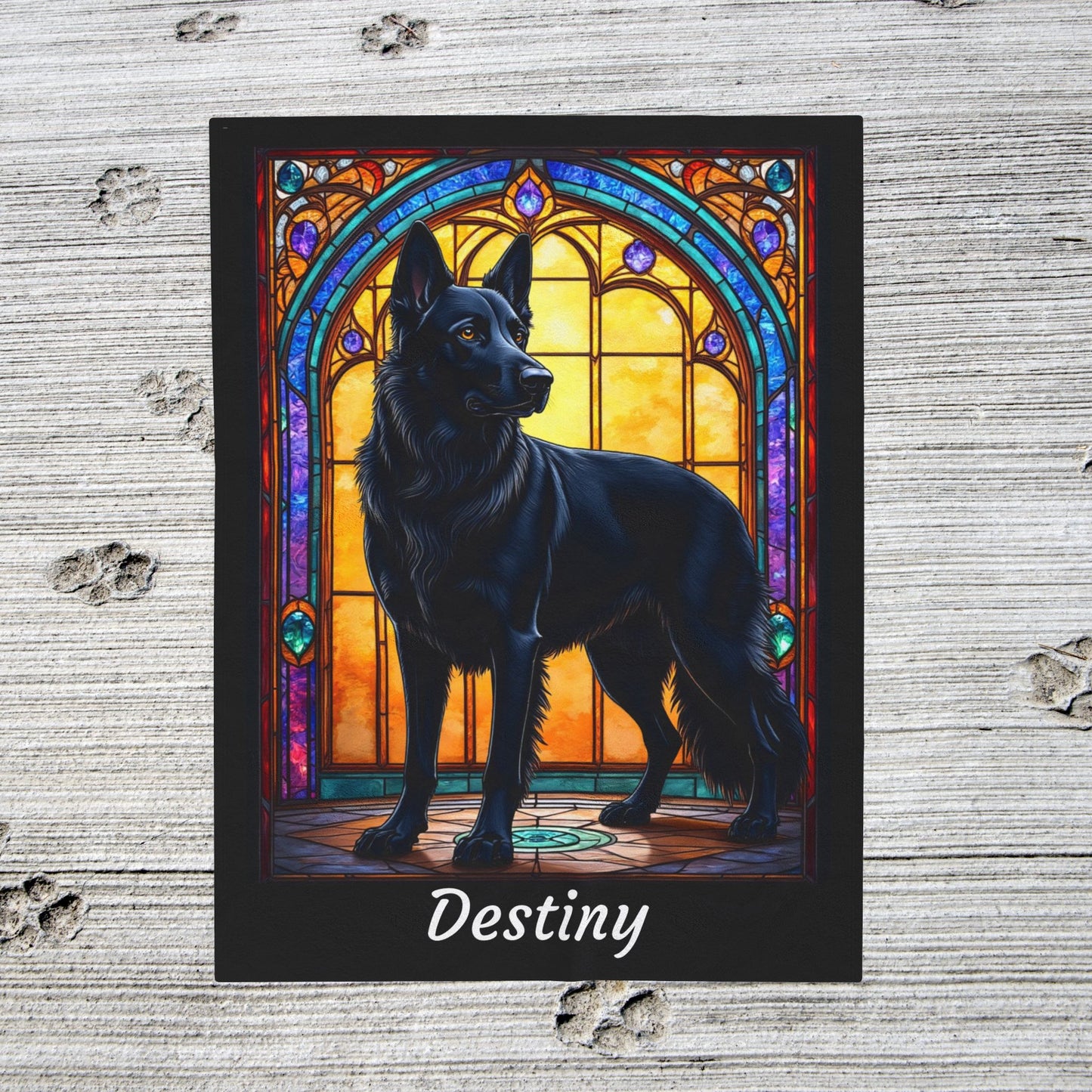 German Shepherd Black Coat Blanket, Stained Glass Dog Art Throw, Unique Gift for Humans