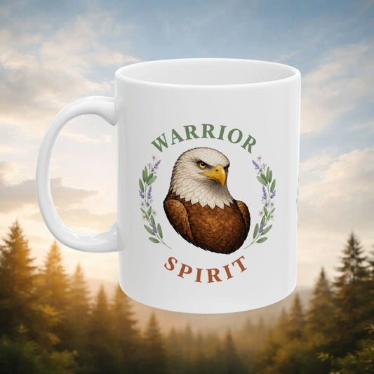 Shop our warrior spirit eagle mug featuring the 15oz style option from MySisterIsASurvivor.