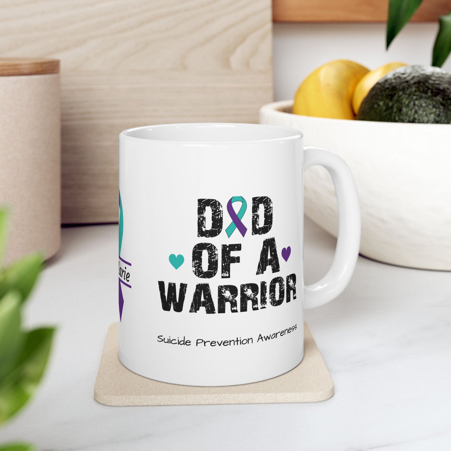 Dad of a Warrior ceramic mug - suicide prevention support and empowering gift for fathers