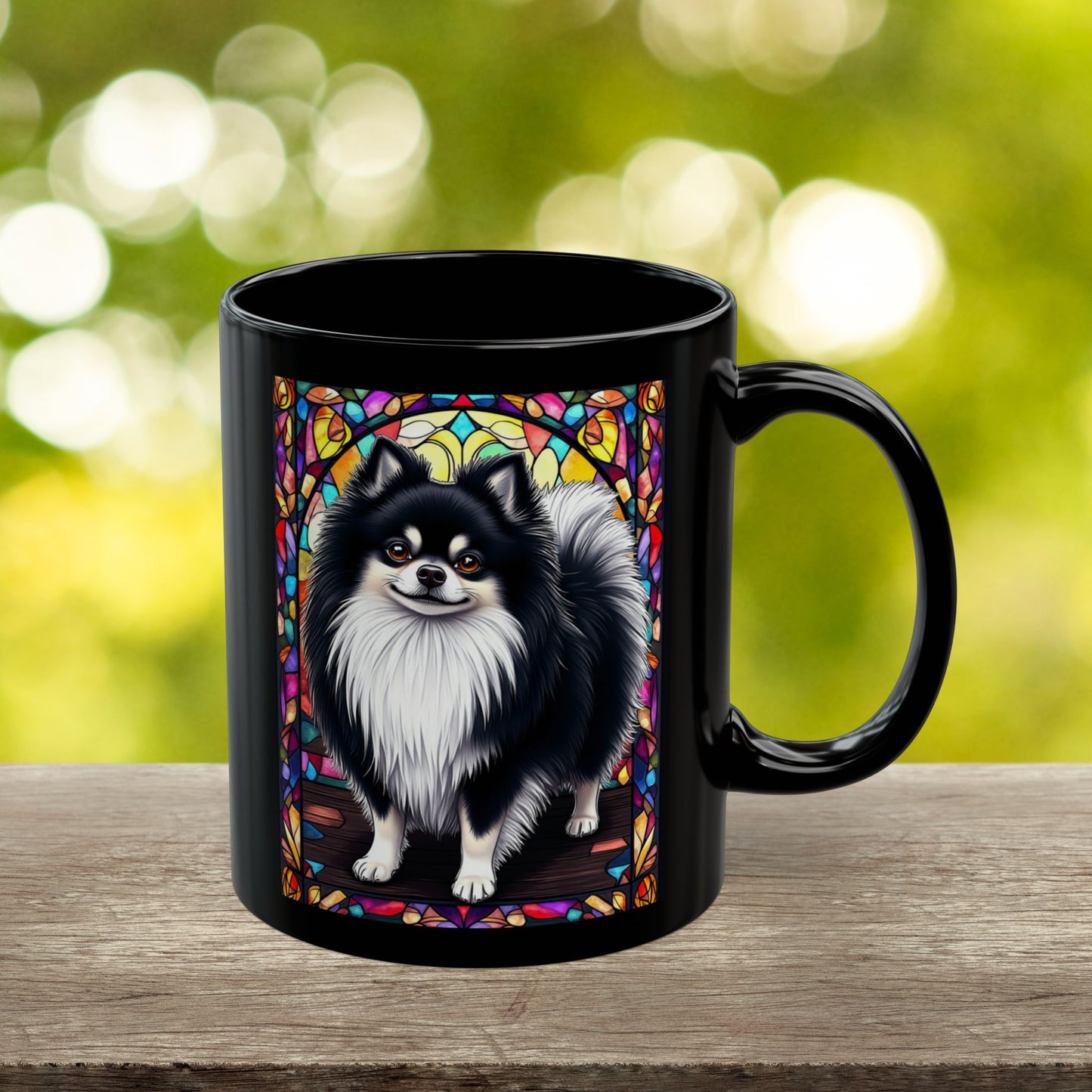 Black and white Pomeranian custom name mug for dog moms