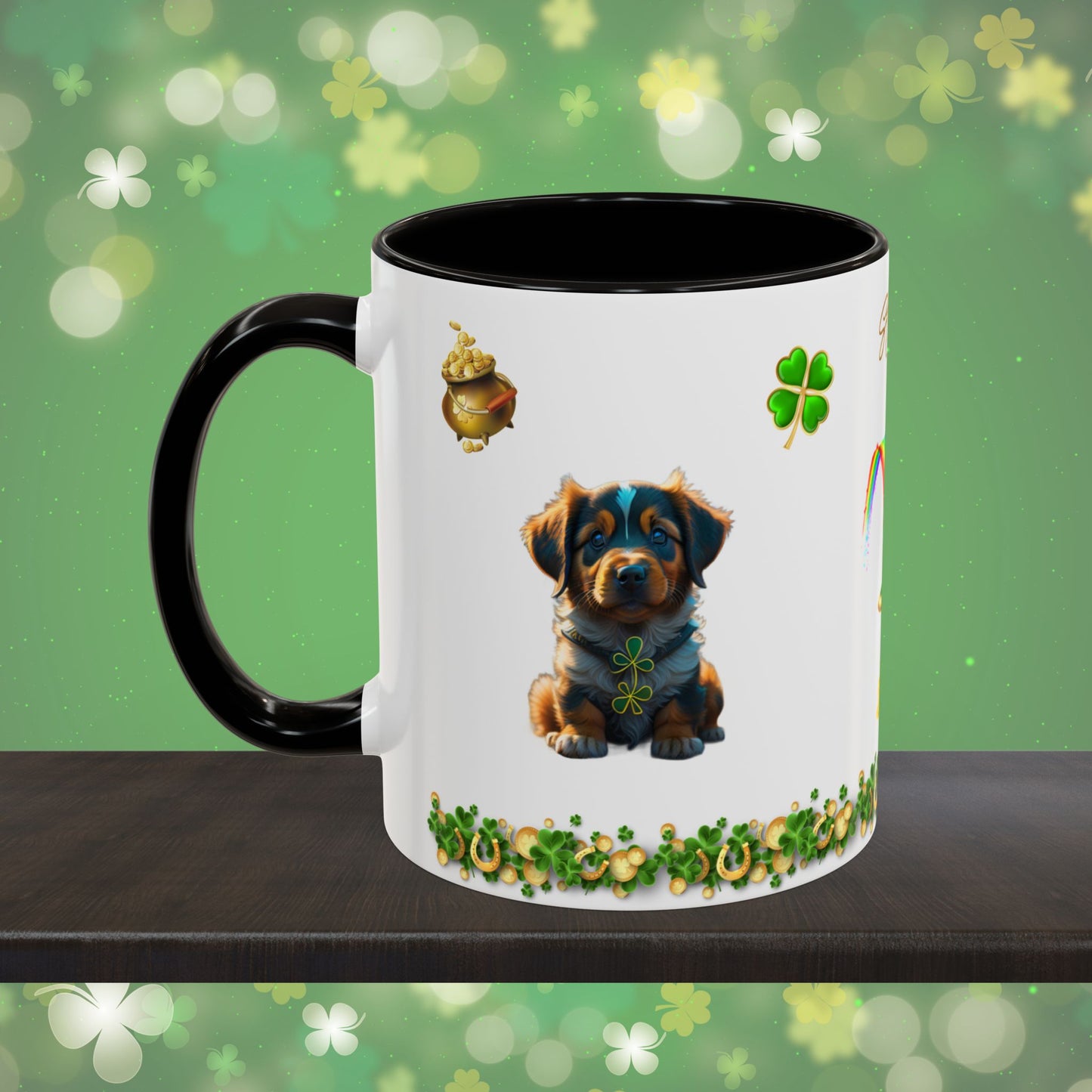Pup-tastic Serenity: St. Patrick's Day Two-Tone Coffee Mug - Festive Ceramic Mug for Positivity & Mindfulness