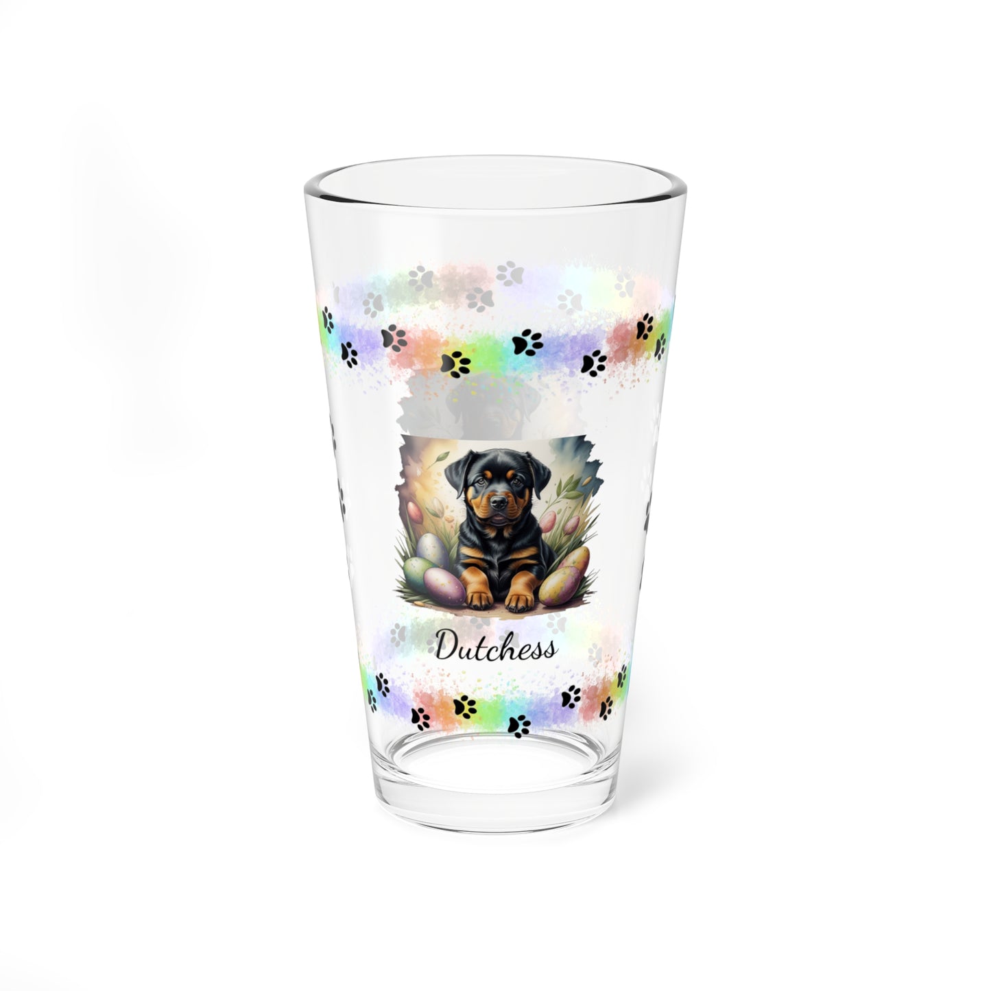 Rottweiler Personalized Easter Puppy 16oz Pint Glass - Custom Dog Design, Mental Health Gift, Easter Décor, and Festive Celebrations