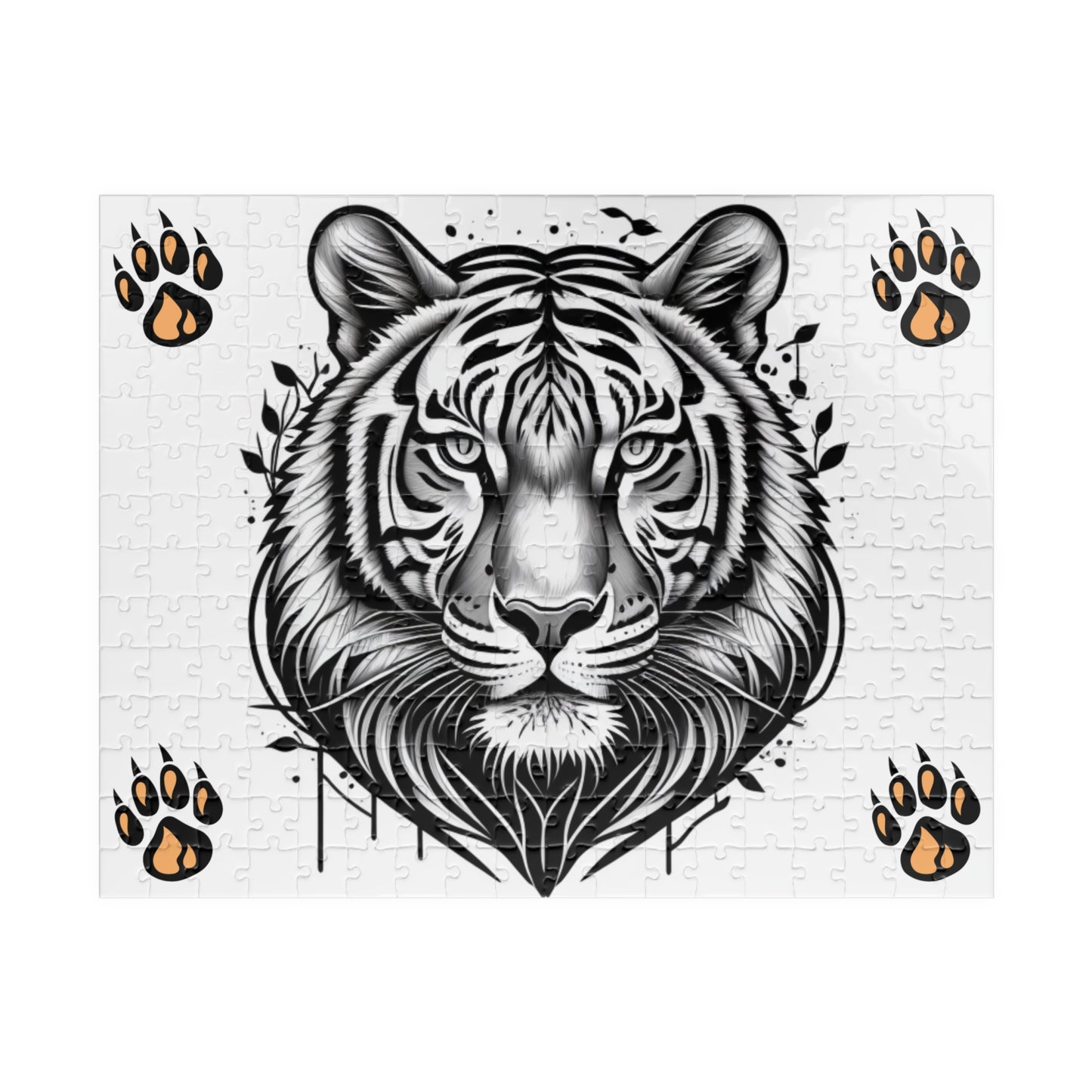 Roaring tiger in vivid jungle scenery, featured on a puzzle designed to inspire boldness and determination