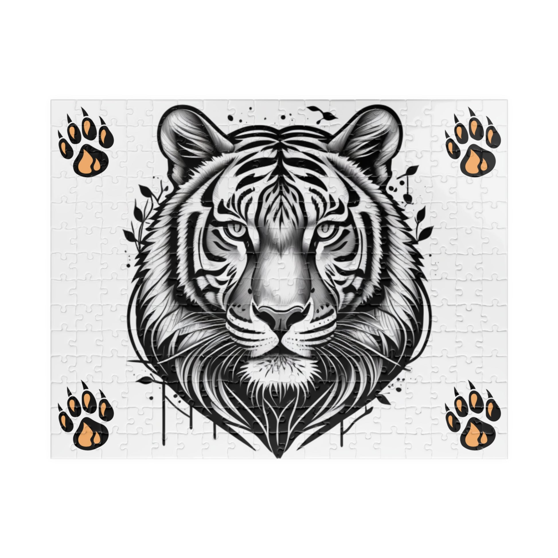Roaring tiger in vivid jungle scenery, featured on a puzzle designed to inspire boldness and determination