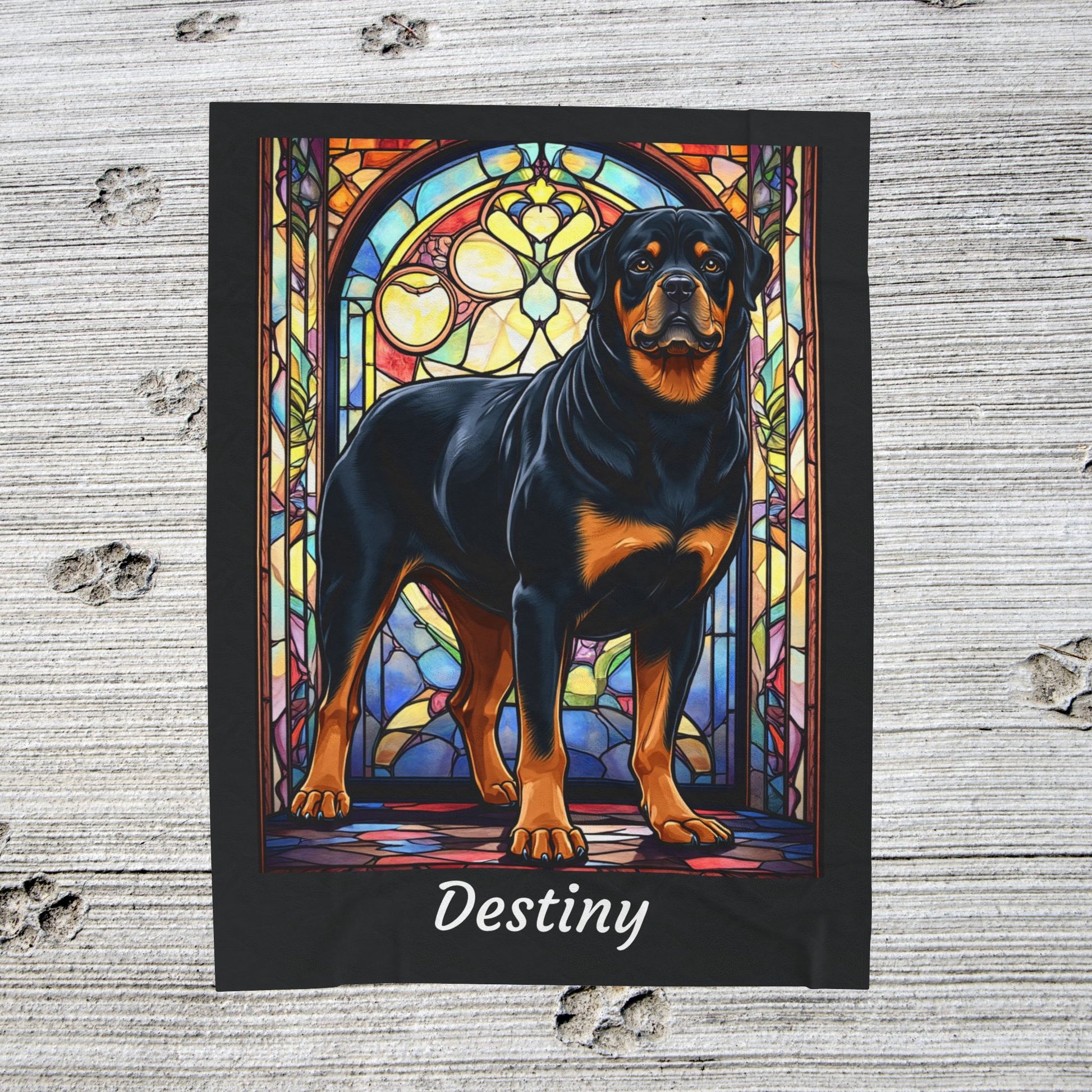 Rottweiler Black & Tan Coat Blanket, Velveteen Plush Stained Glass Dog Throw, Unique Gift for Humans