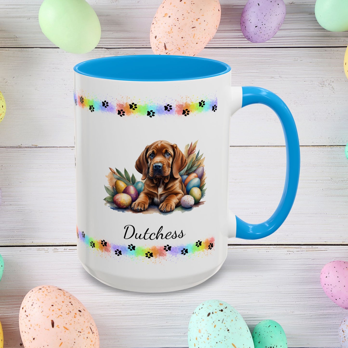 Bloodhound personalized Easter puppy mug, cute dog coffee cup gift for mental health awareness and dog lovers