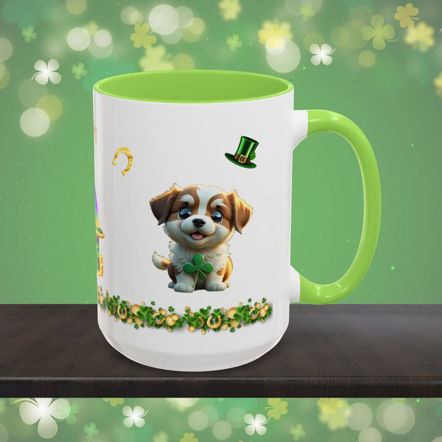 Clover Cuddles Canine: St. Patrick's Day Two-Tone Coffee Mug - Festive Ceramic Mug for Positivity & Mindfulness