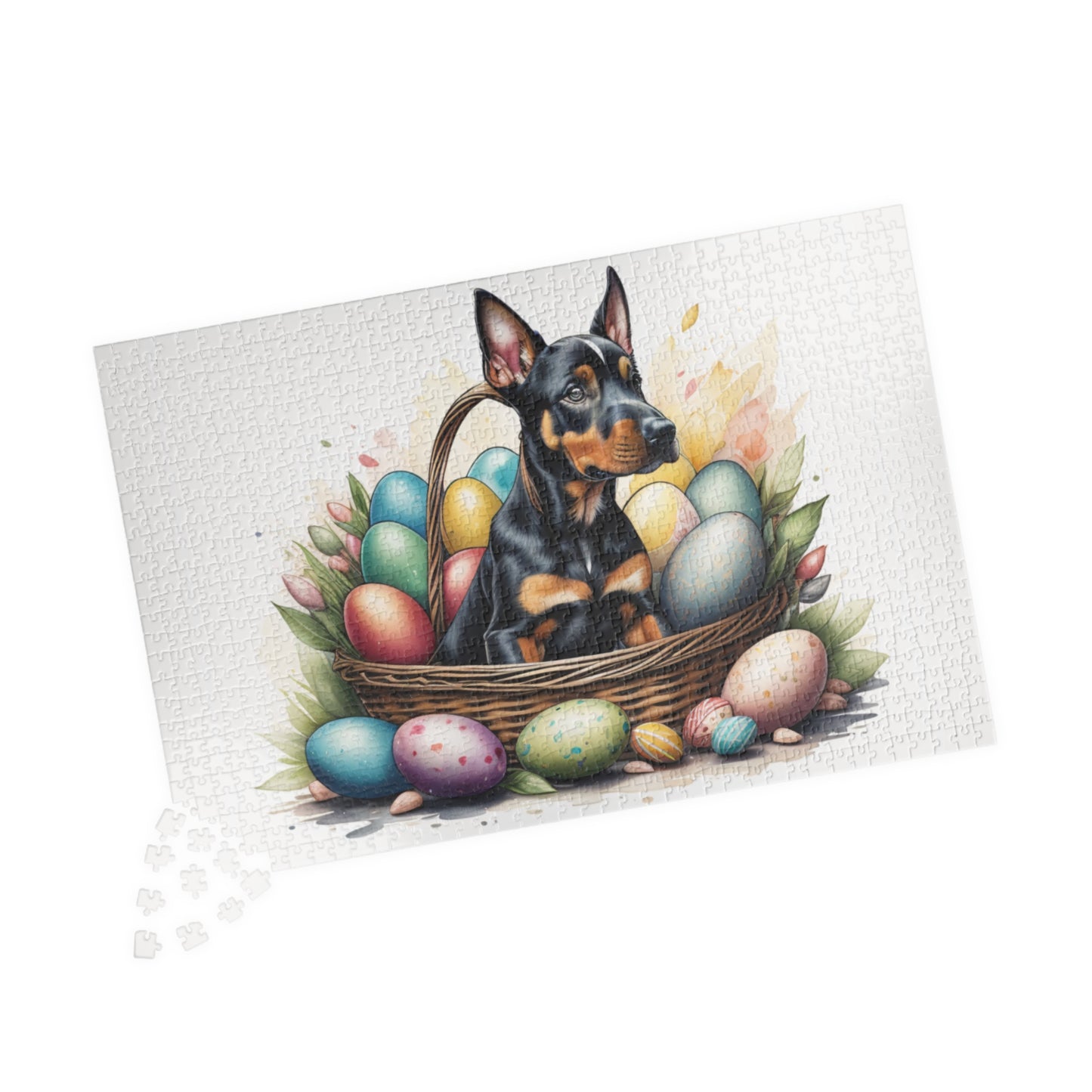 Doberman Easter Puppy Puzzle - Dog Lovers, Mental Health Benefits, Holiday Fun, Mindfulness, Stress Relief, Festive Gift