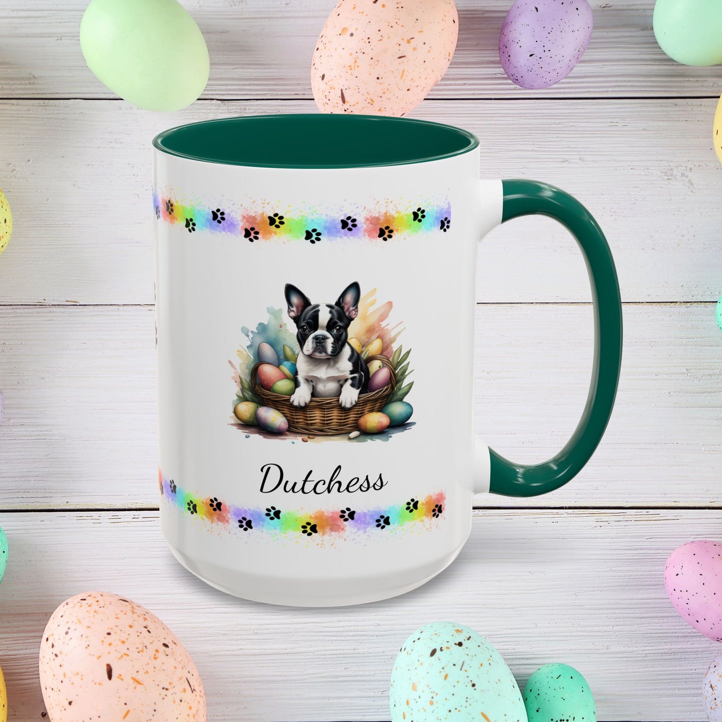 Boston Terrier Easter puppy coffee mug, personalized cute dog gift for mental health support and cozy sipping