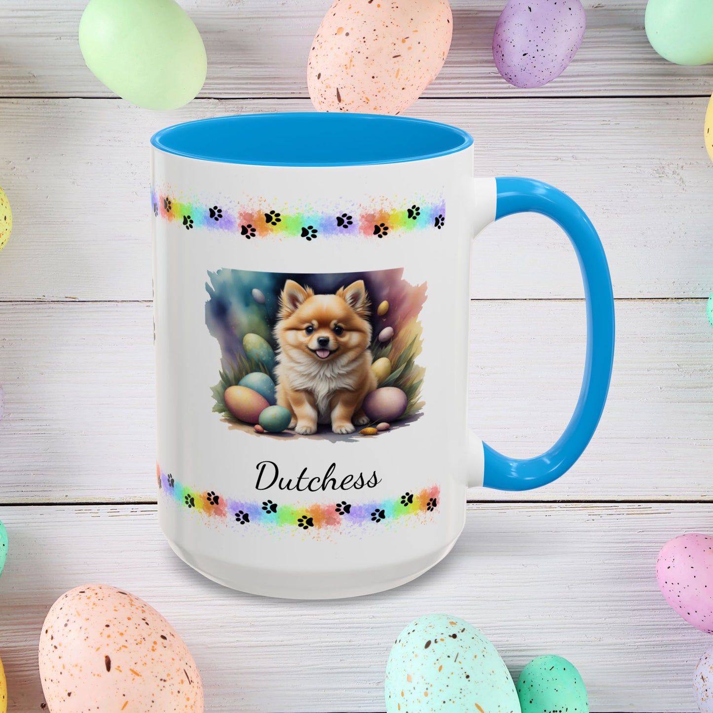 Pomeranian Orange Easter puppy coffee mug, personalized cute dog gift for mental health awareness and cozy drinks
