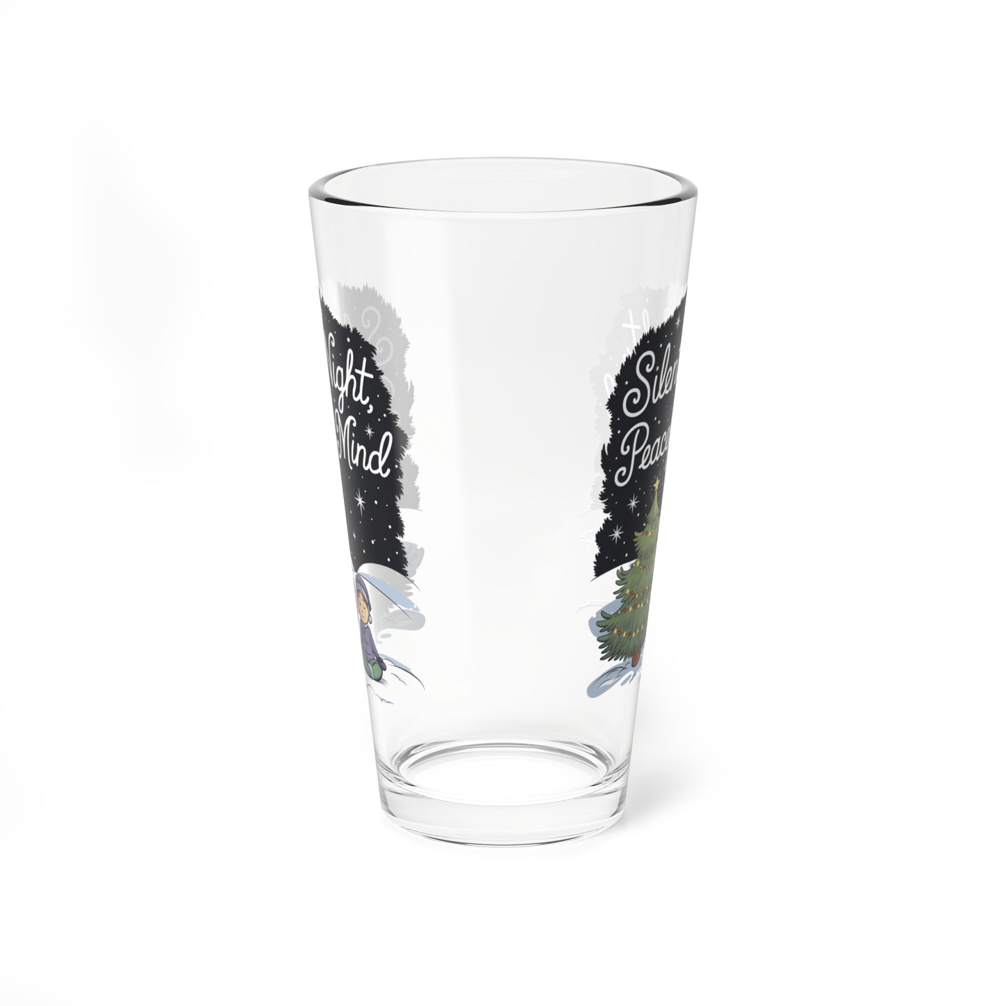 Silent Night, Peaceful Mind, Christmas Pint Glass, 16oz
