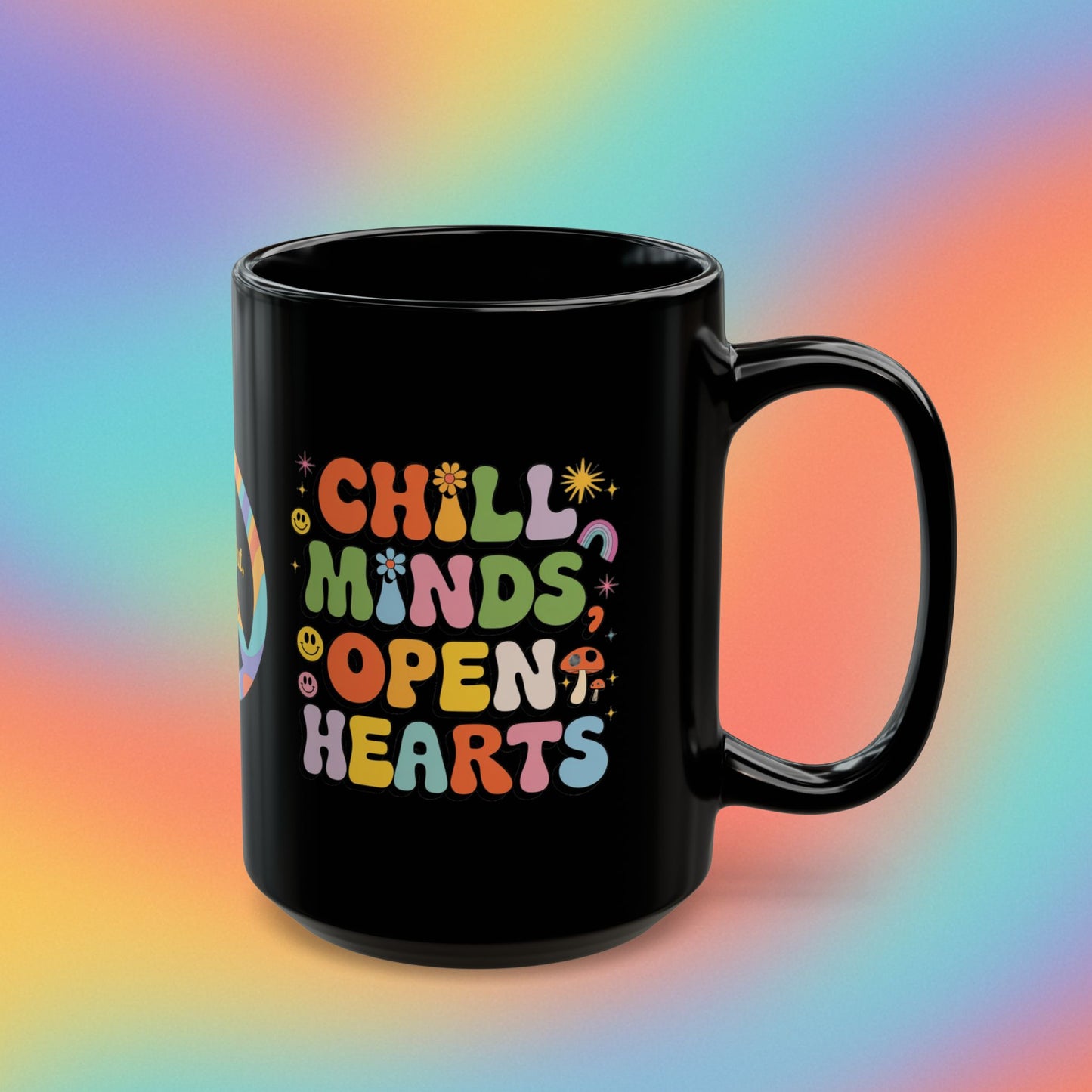 Chill Minds Open Hearts custom mug, retro 70s mental health coffee cup gift - MySisterIsASurvivor