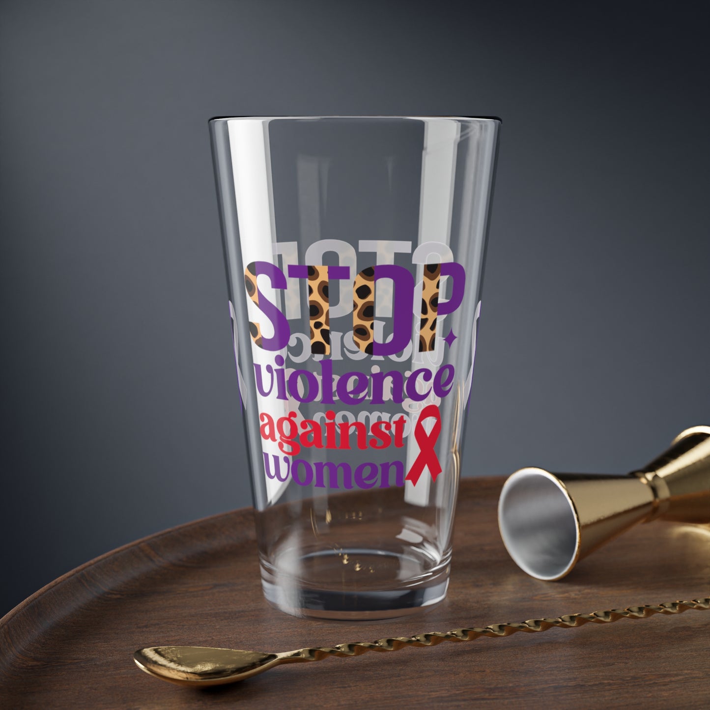 Stop Violence Against Women pint glass for DV advocacy and support