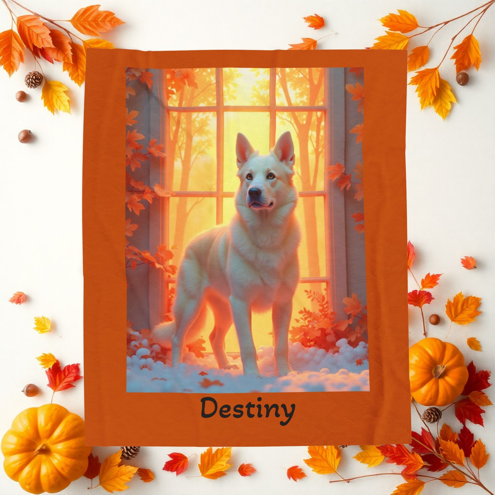 German Shepherd Cream Coat Velveteen Plush Blanket, Custom Plush Dog Throw for GSD Fans