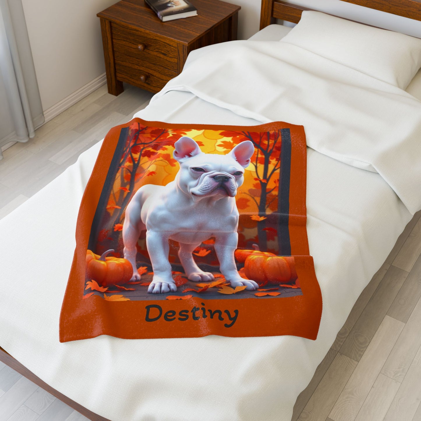 White French Bulldog velveteen plush blanket, plush personalized dog throw for Frenchie fans - MySisterIsASurvivor