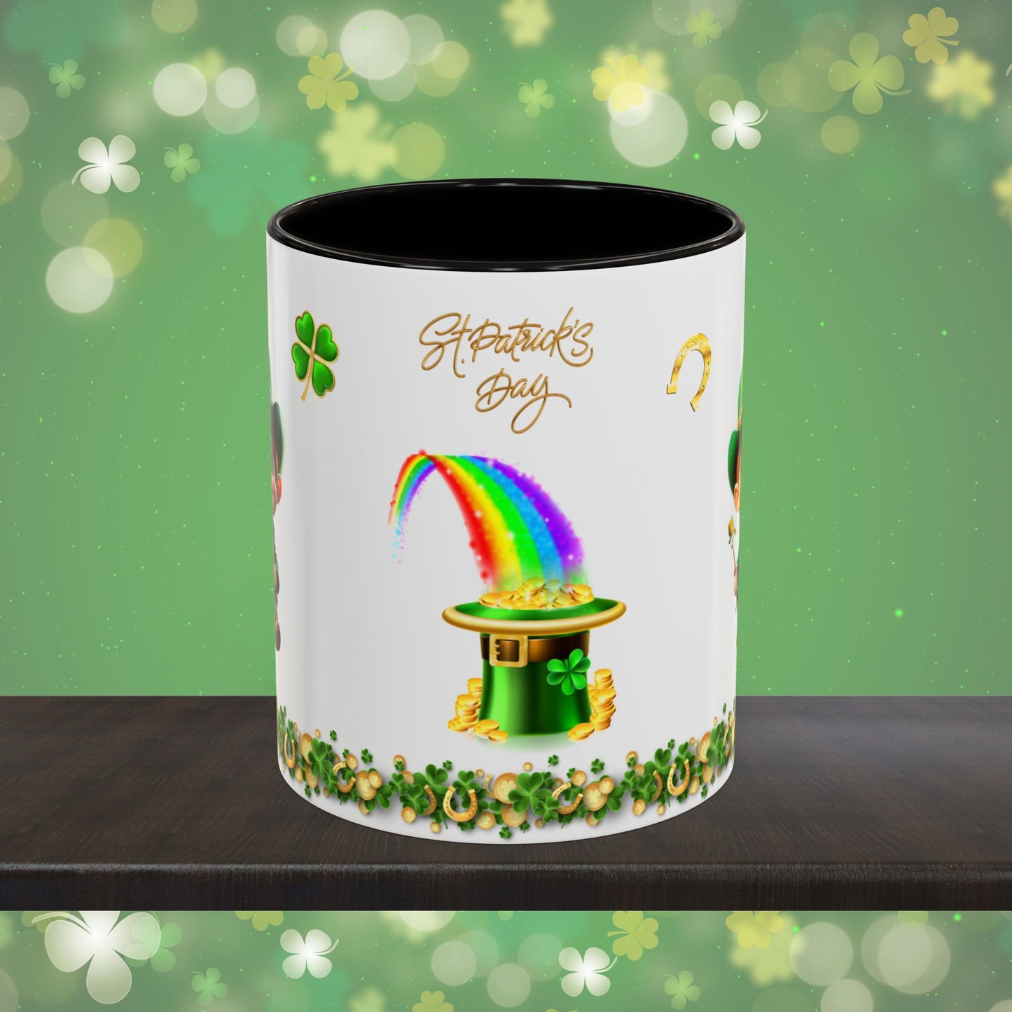 Mindful March Leprechaun: St. Patrick's Day Two-Tone Coffee Mug - Festive Ceramic Mug for Positivity & Mindfulness
