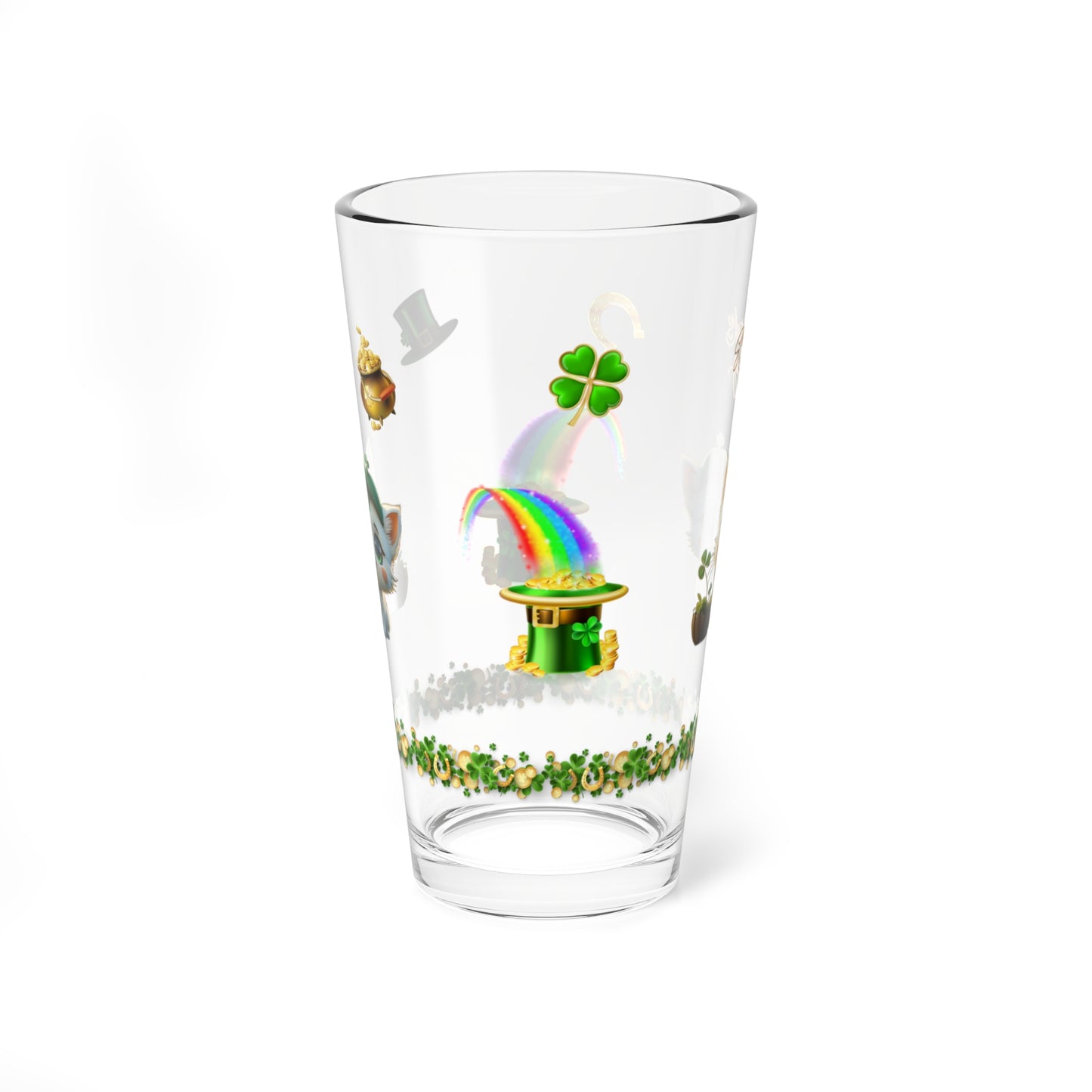 Clover Comfort Cat: Mindful St. Patrick's Day 16oz Pint Glasses - Festive Design for Positivity & Wellness