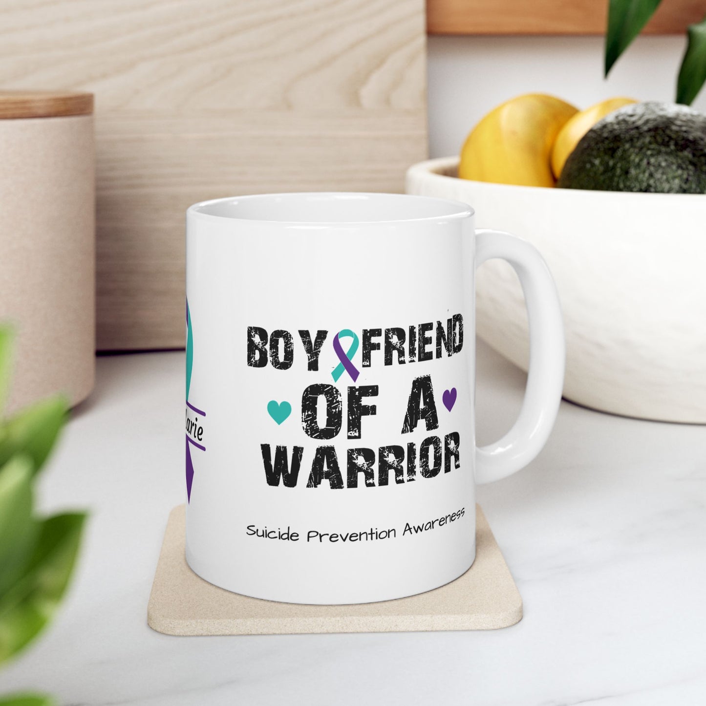 Boyfriend of a Warrior - Personalized Suicide Prevention Awareness Gift, Empowerment and Resilience Ceramic Mug, Support for Survivors