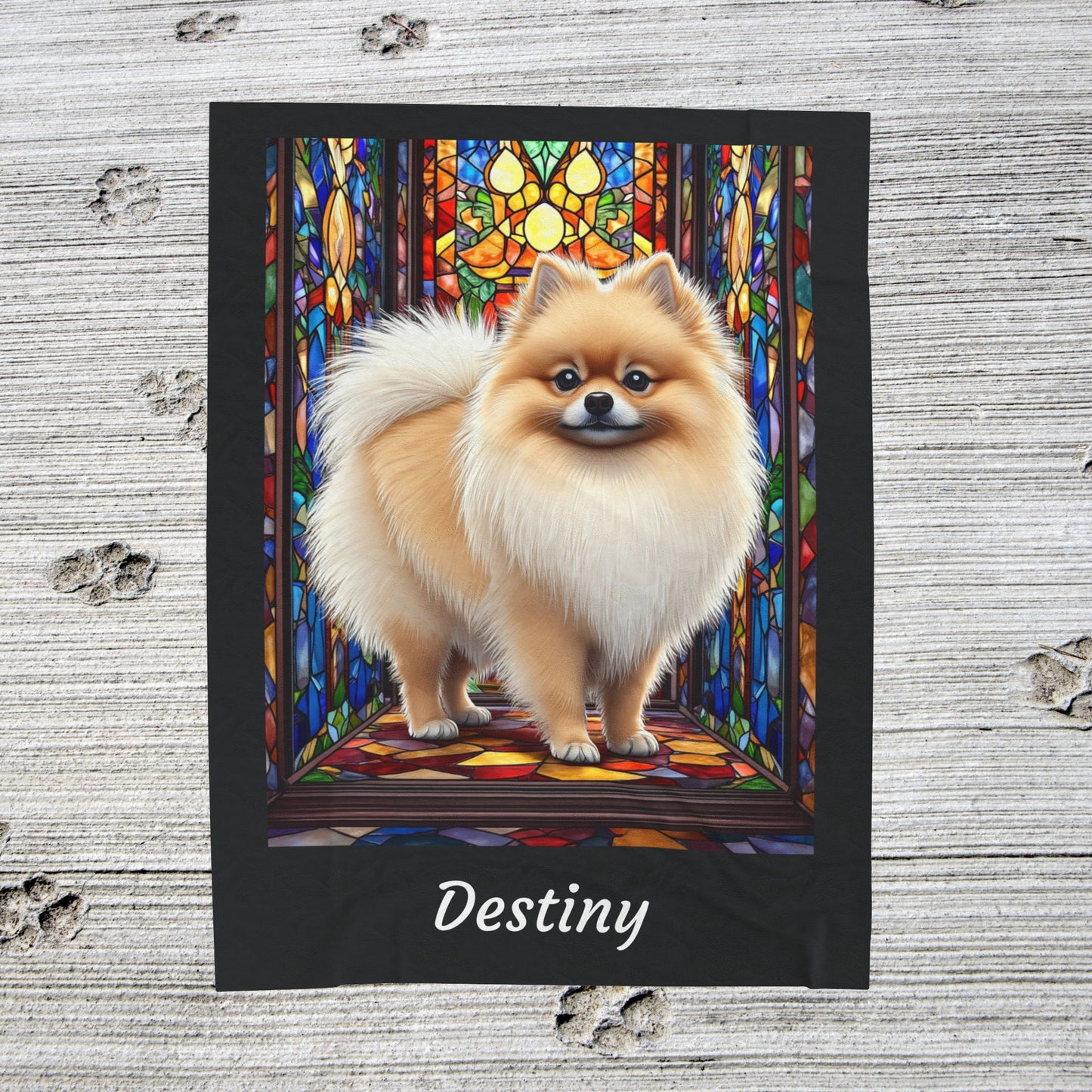 Pomeranian Cream Sable - Velveteen Plush Stained Glass Dog Blanket - Custom Dog Blanket, Pomeranian Lover Gift