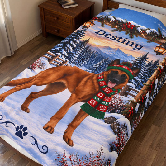 Belgian Malinois (Red Coat) - Personalized Dog Lover Blanket, Custom Name Plush Winter Sofa Throw
