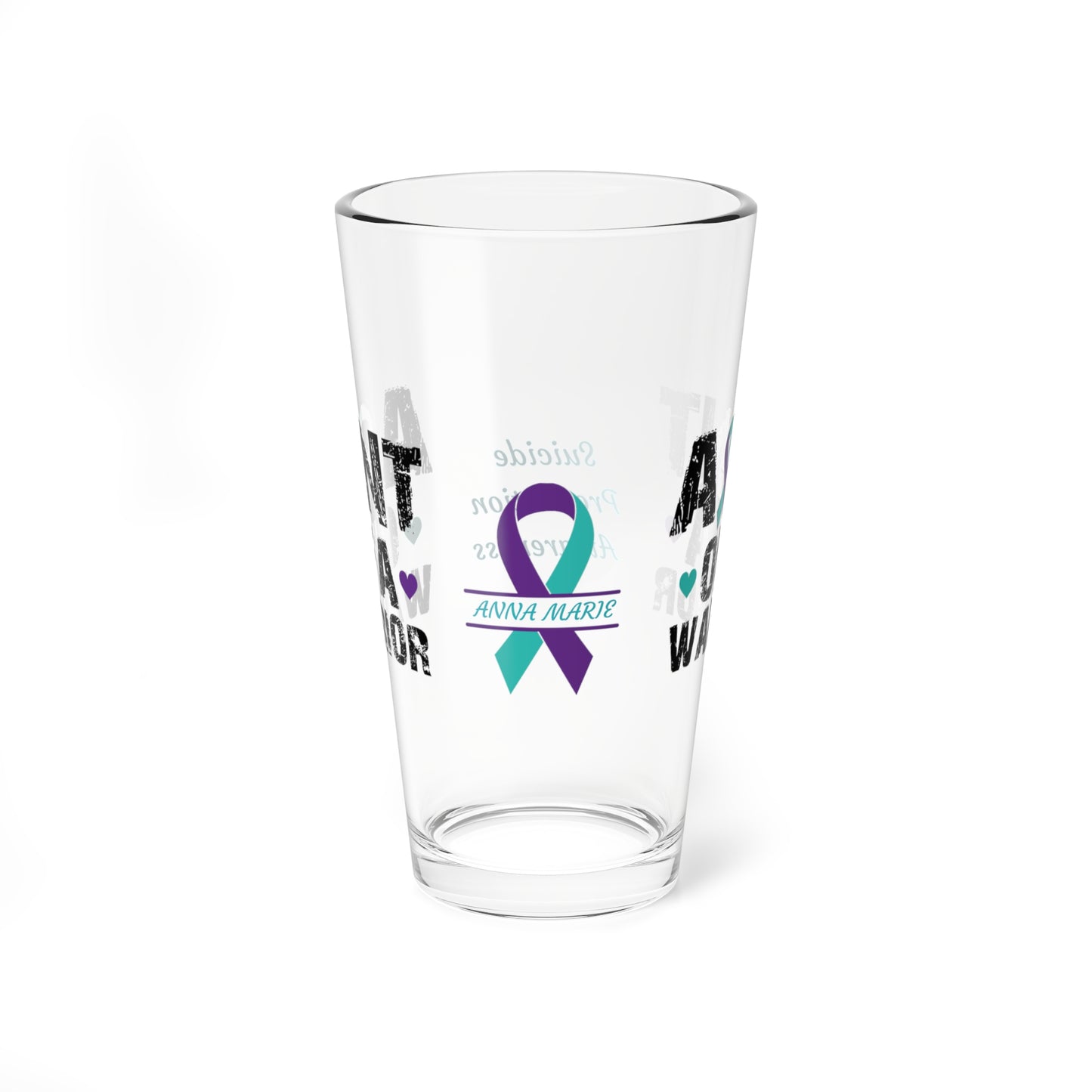 Aunt of a Warrior: Personalized Suicide Prevention Awareness Warrior Pint Glass - Proud Family Member