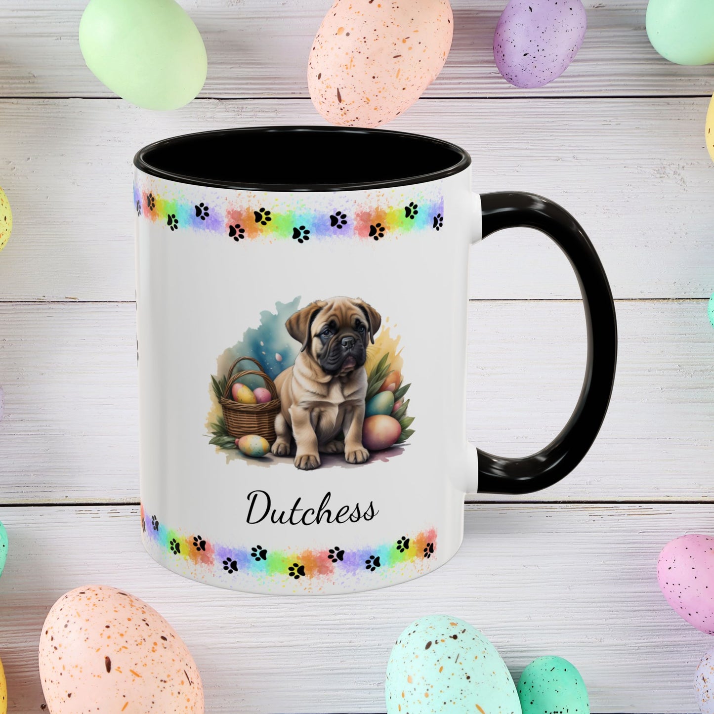 English Mastiff Easter puppy coffee mug, personalized cute dog gift for mental health support, perfect for coffee or tea