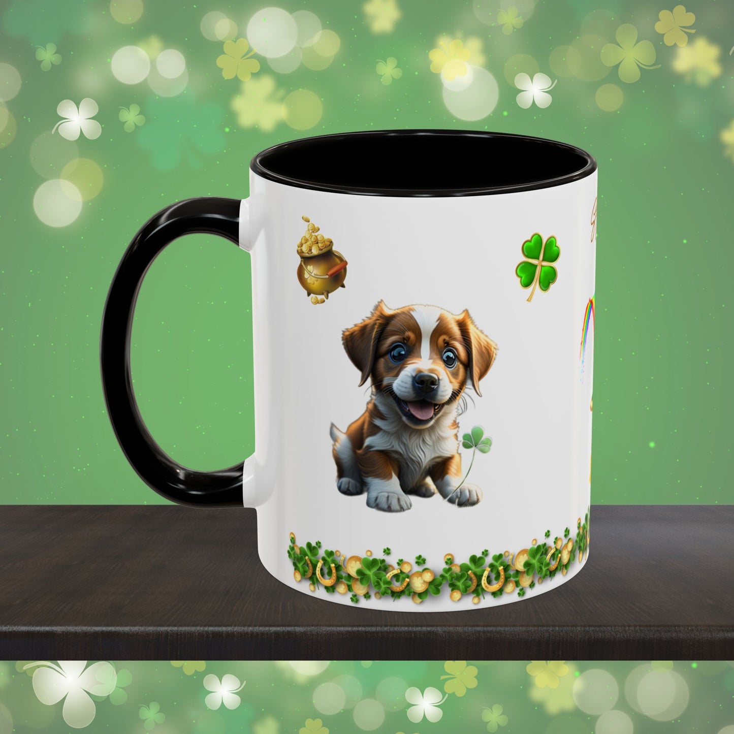 Lucky Leprechaun Pup: St. Patrick's Day Two-Tone Coffee Mug - Festive Ceramic Mug for Positivity & Mindfulness