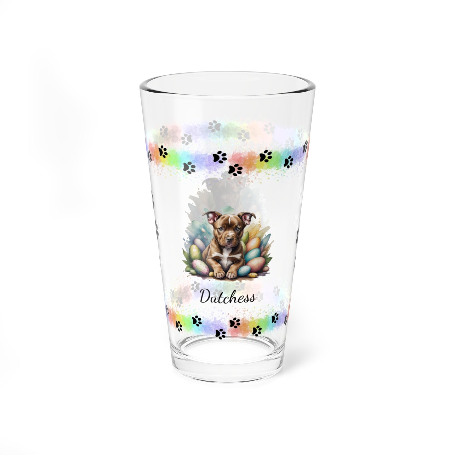 Pitbull (Brown) Personalized Easter Puppy 16oz Pint Glass - Custom Dog Design, Mental Health Gift, Easter Décor, and Festive Celebrations