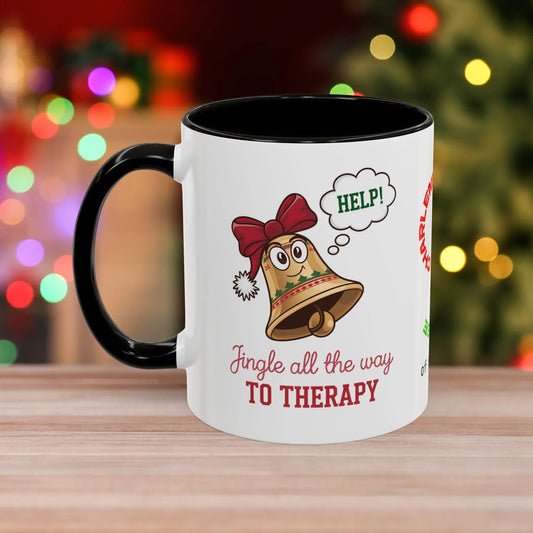 Shop our jingle all the way to therapy christmas mug 2 featuring the 11oz style option from MySisterIsASurvivor.