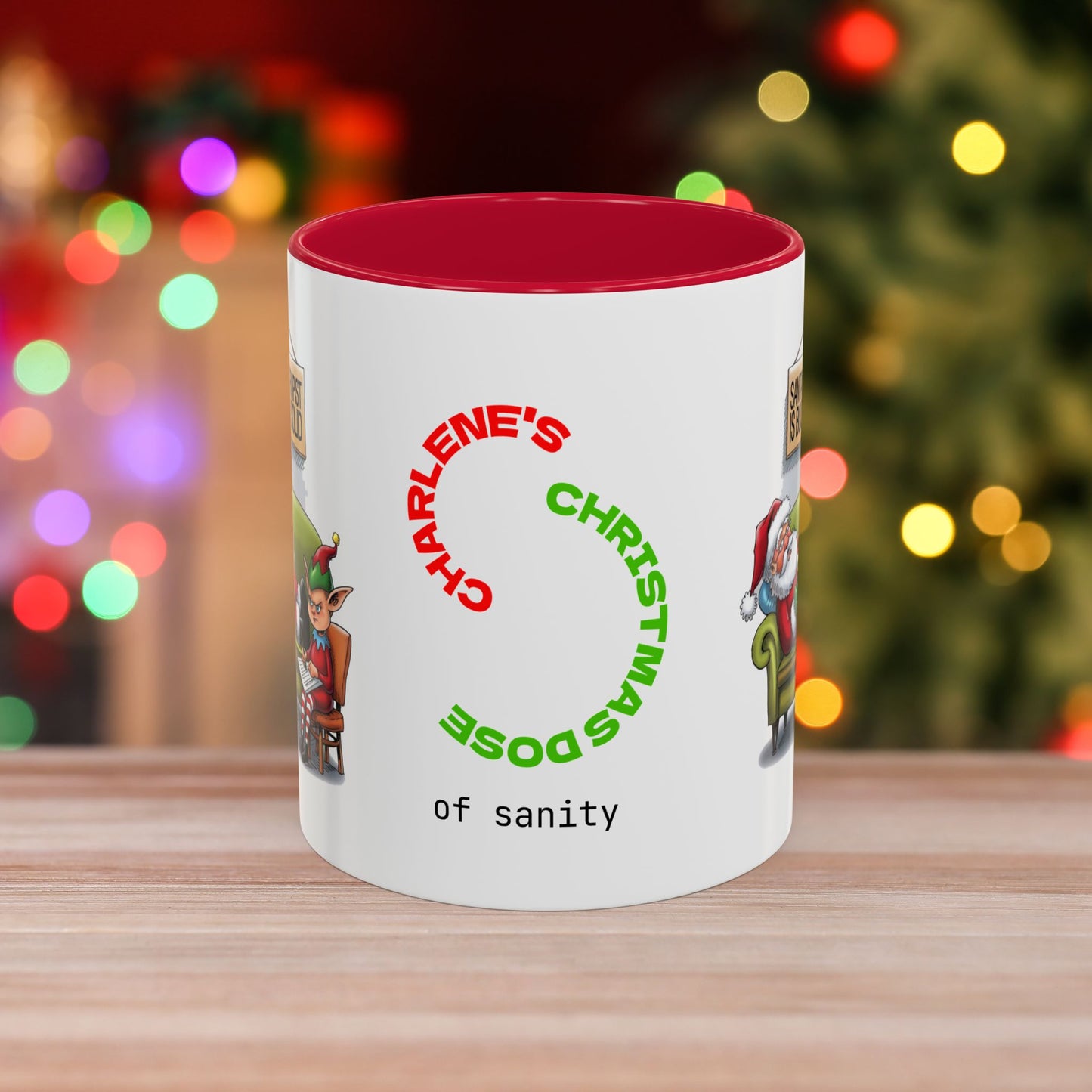 Santa's Therapist Is Booked Solid – Christmas Mug with Humorous Design and Accent Color