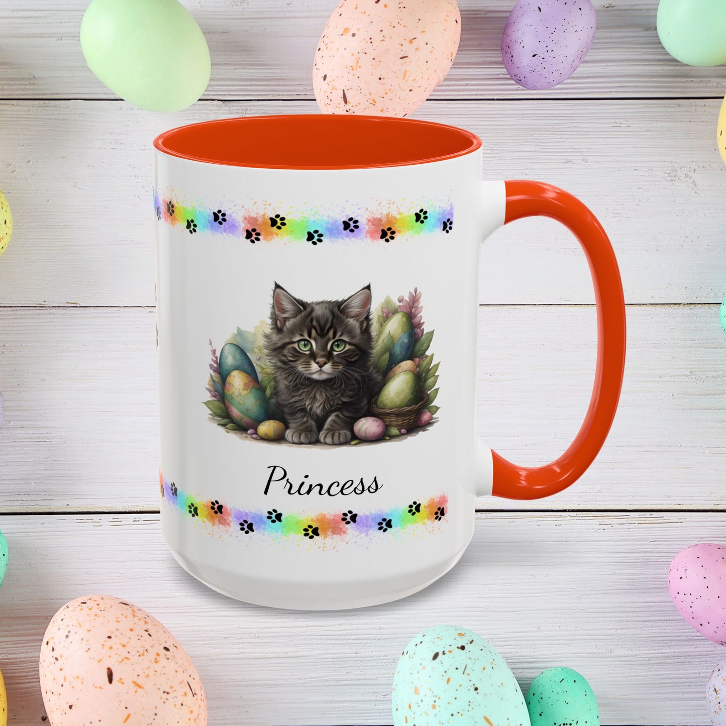 Maine Coon Easter kitten mug, personalized cute cat coffee cup, gift for mental health support and comfort