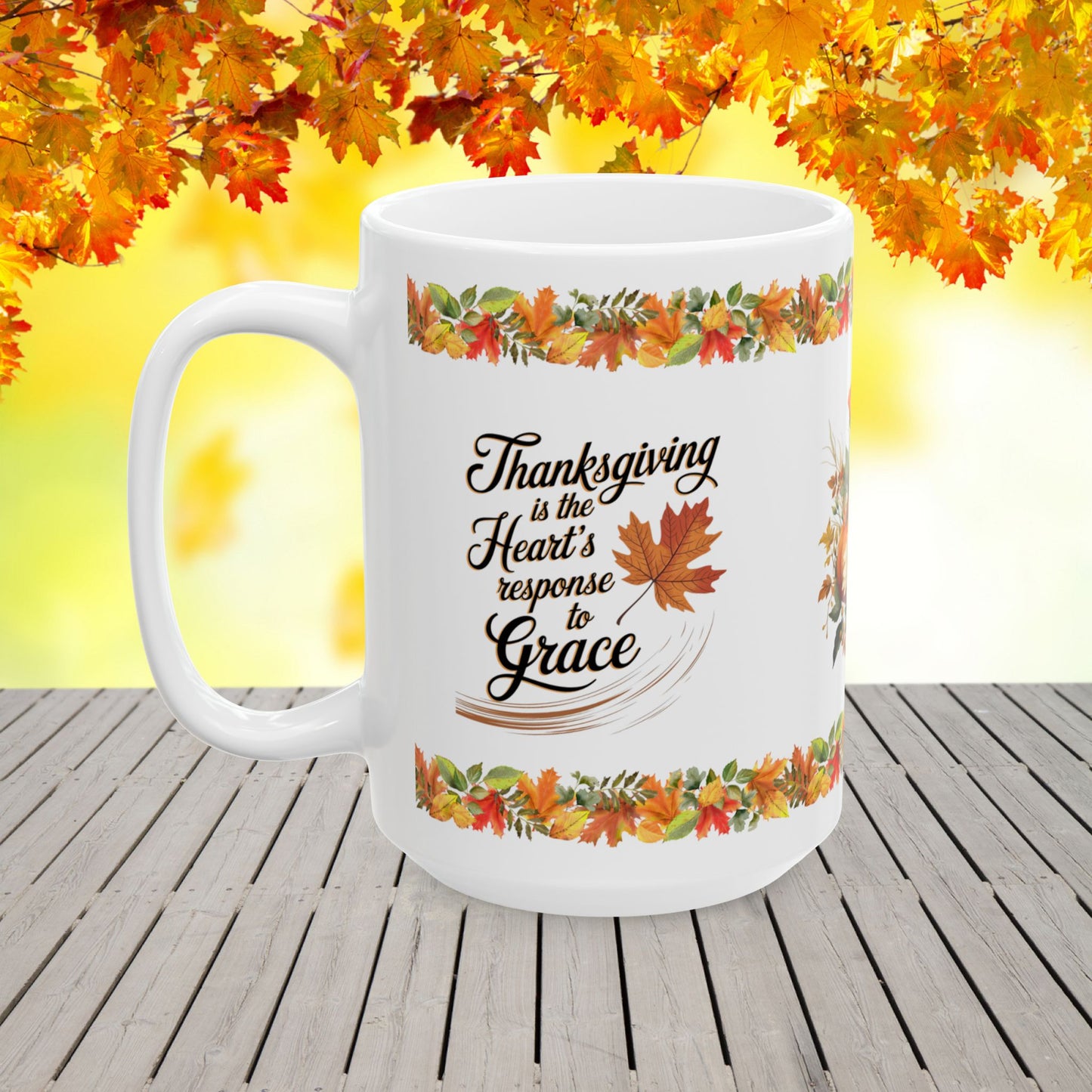 Thanksgiving Ceramic Mug with Grace and Heartfelt Thanks for Gratitude and Reflection