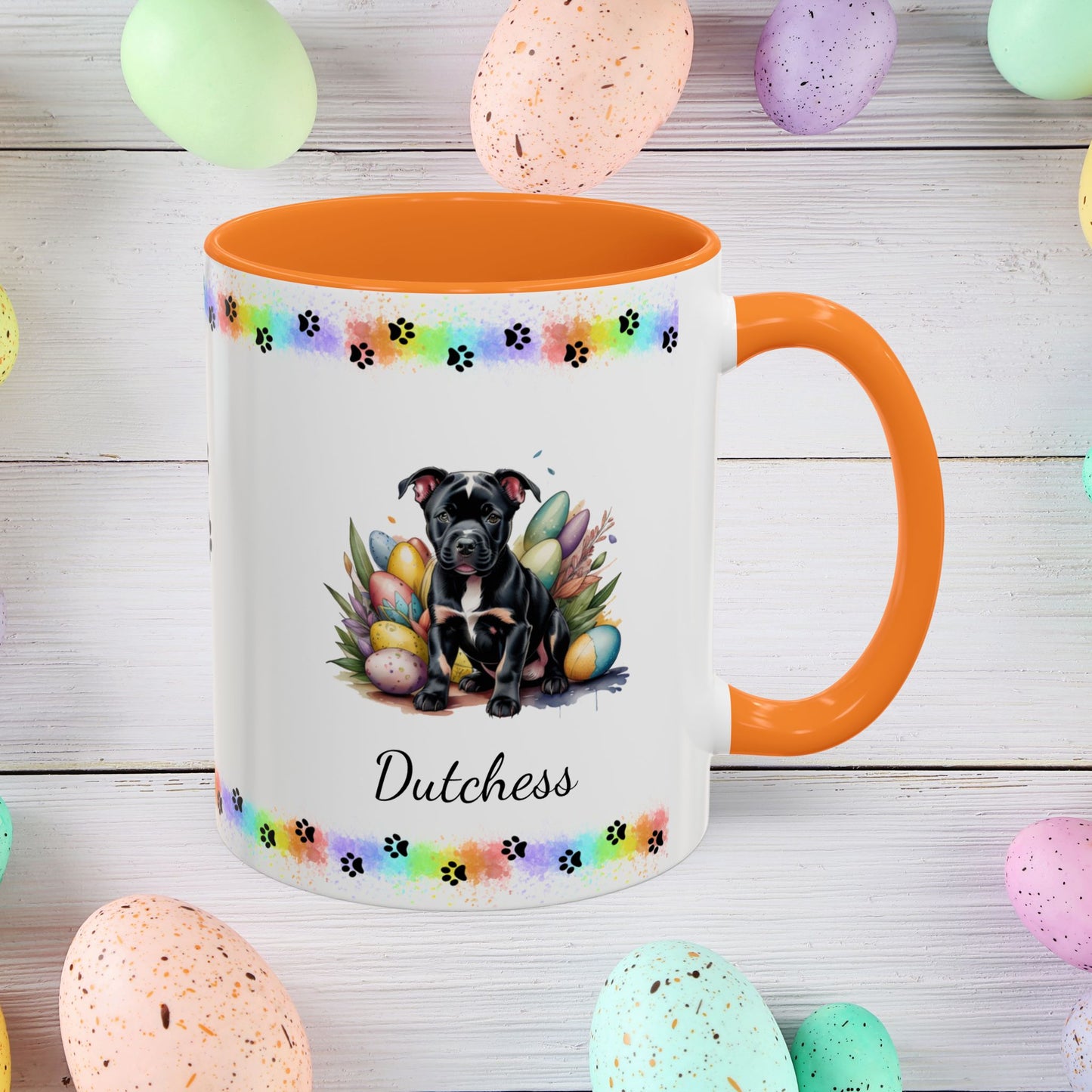 Pitbull Black Easter puppy coffee mug, personalized cute dog gift for mental health awareness and cozy sipping