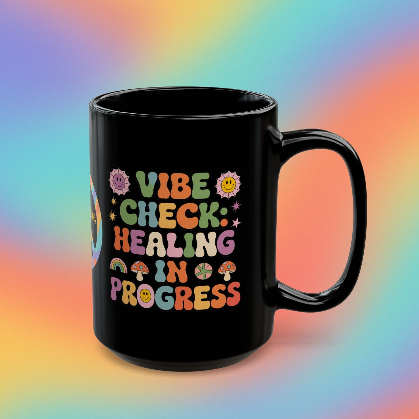 Vibe Check Healing in Progress Retro 70s Mug, Groovy Self-Care Coffee Gift - MySisterIsASurvivor