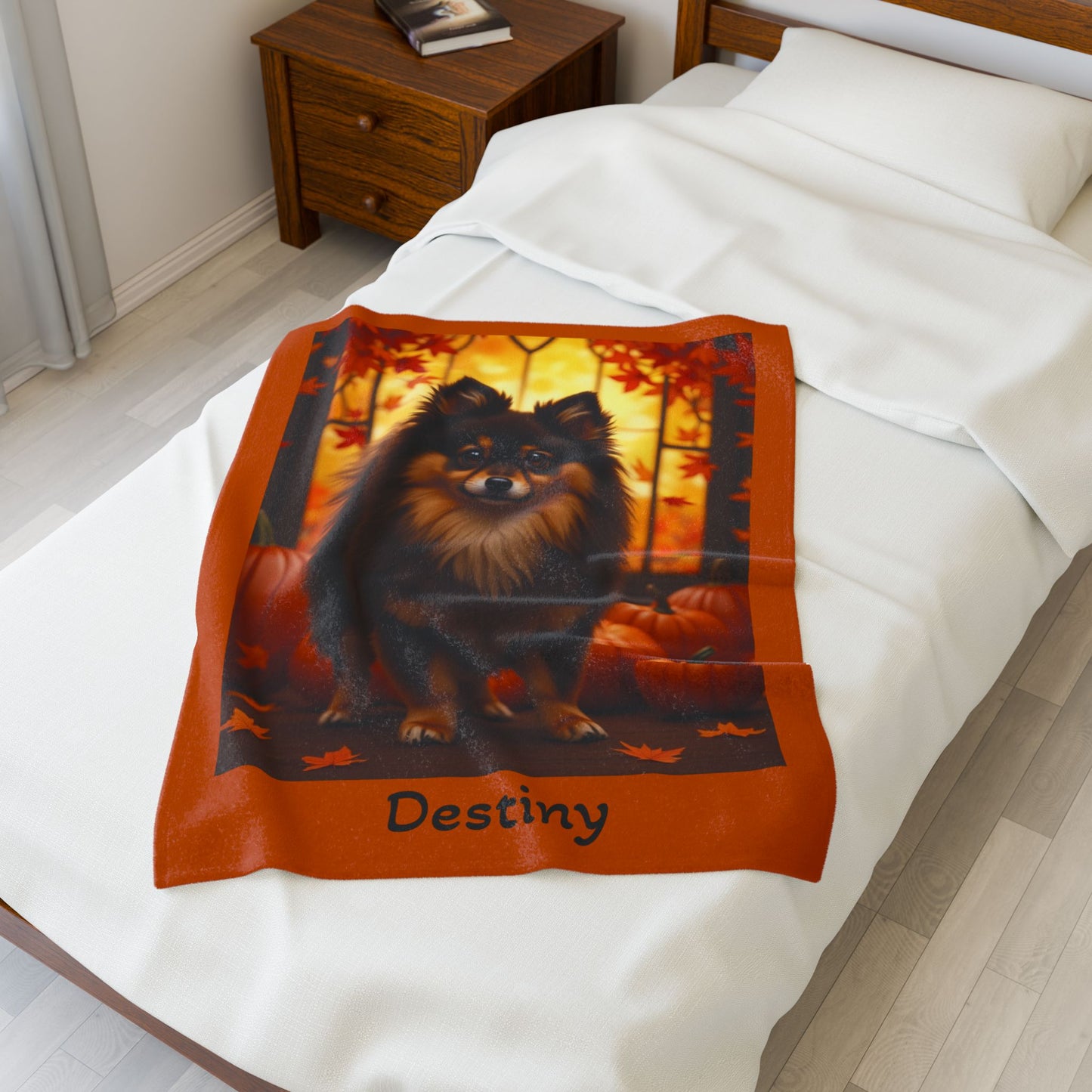 Chocolate and Tan Pomeranian velveteen plush blanket, cozy pet parent throw, dog lover blanket home accessory