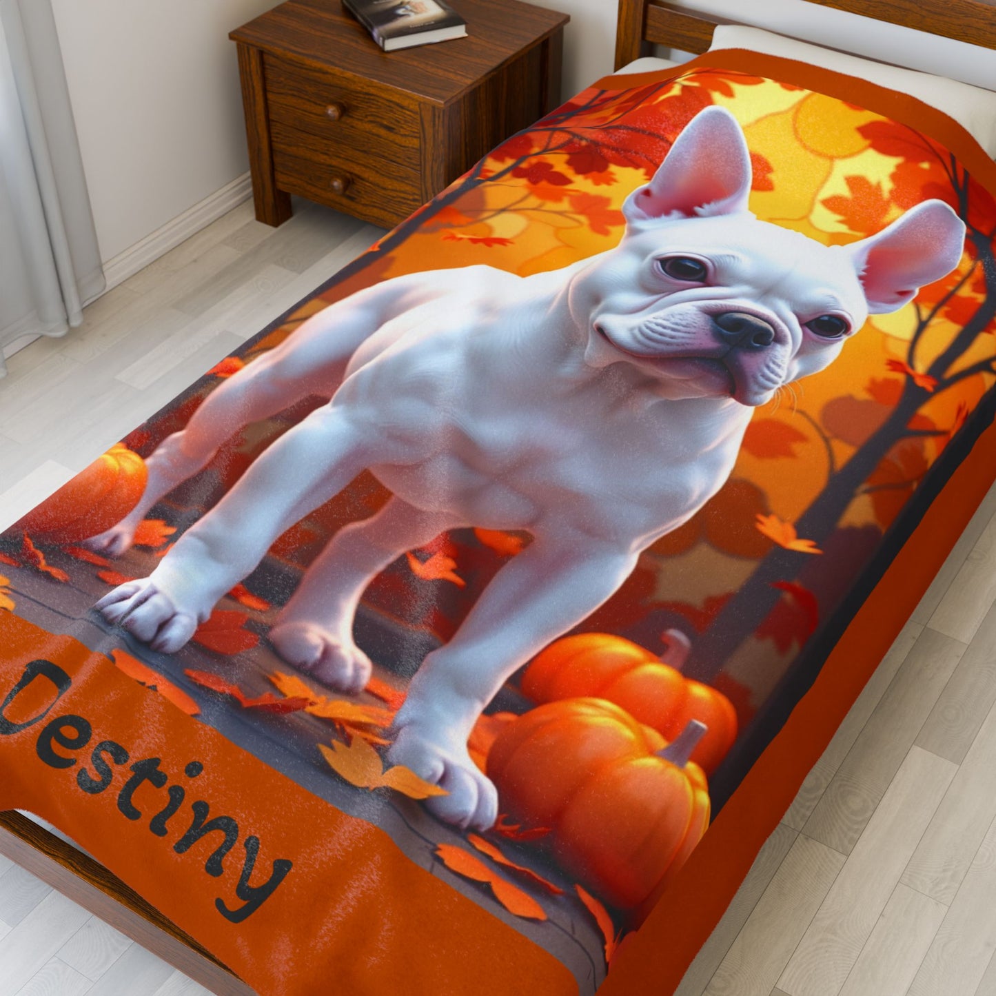 White French Bulldog velveteen plush blanket, plush personalized dog throw for Frenchie fans - MySisterIsASurvivor