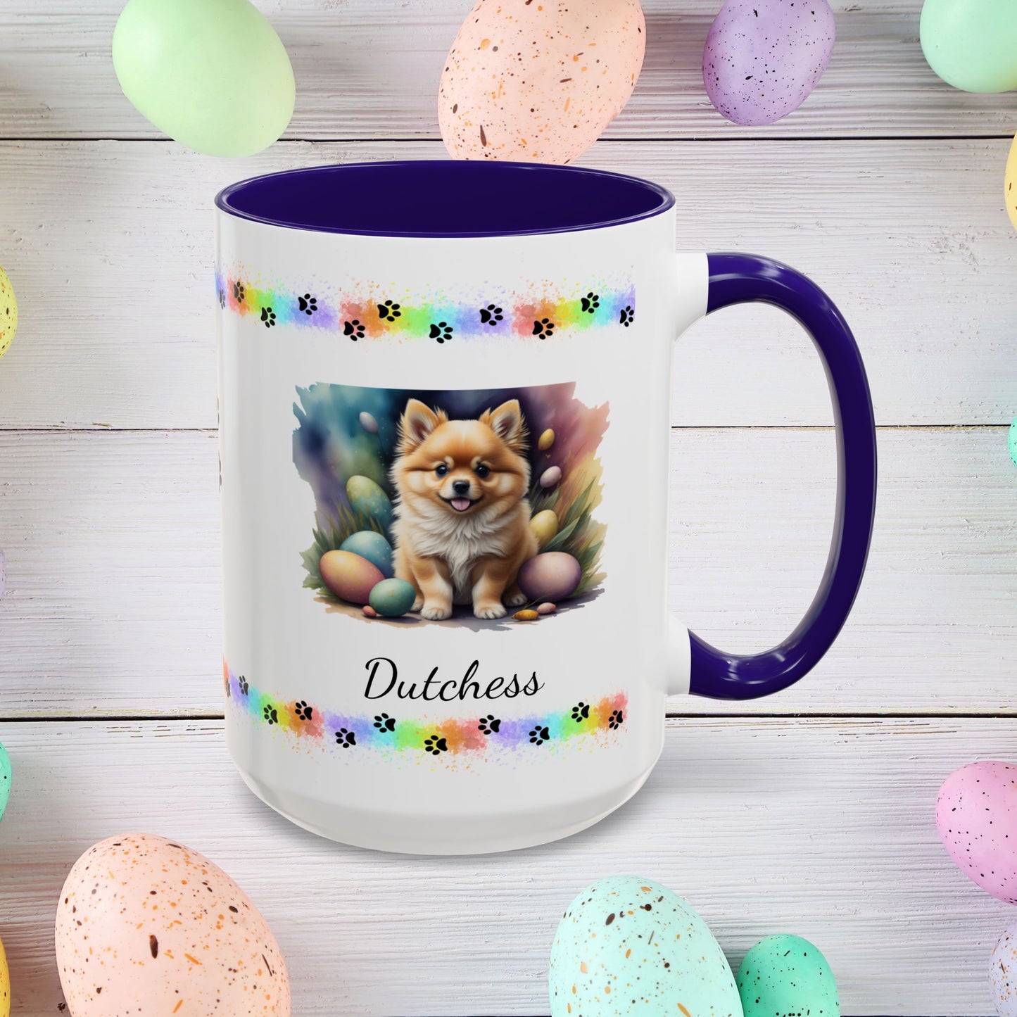 Pomeranian Orange Easter puppy coffee mug, personalized cute dog gift for mental health awareness and cozy drinks