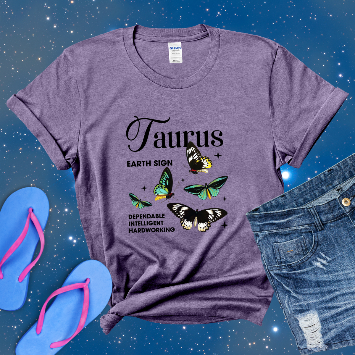 Taurus Butterfly Zodiac T-Shirt, astrology horoscope shirt, Taurus birthday gift tee for men or women