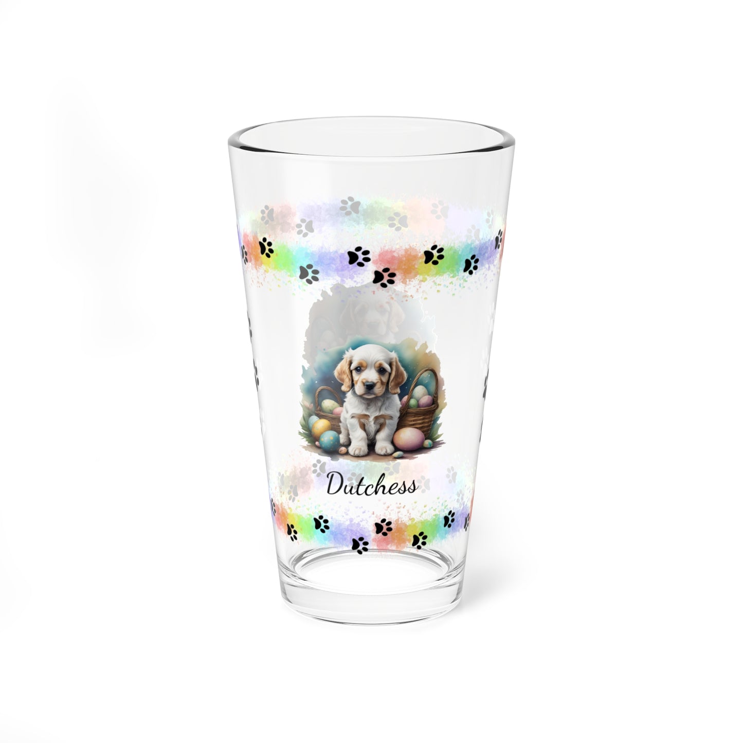 Cocker Spaniel (Orange & White) Personalized Easter Puppy 16oz Pint Glass - Custom Dog Design, Mental Health Gift, Easter Décor, and Festive Celebrations