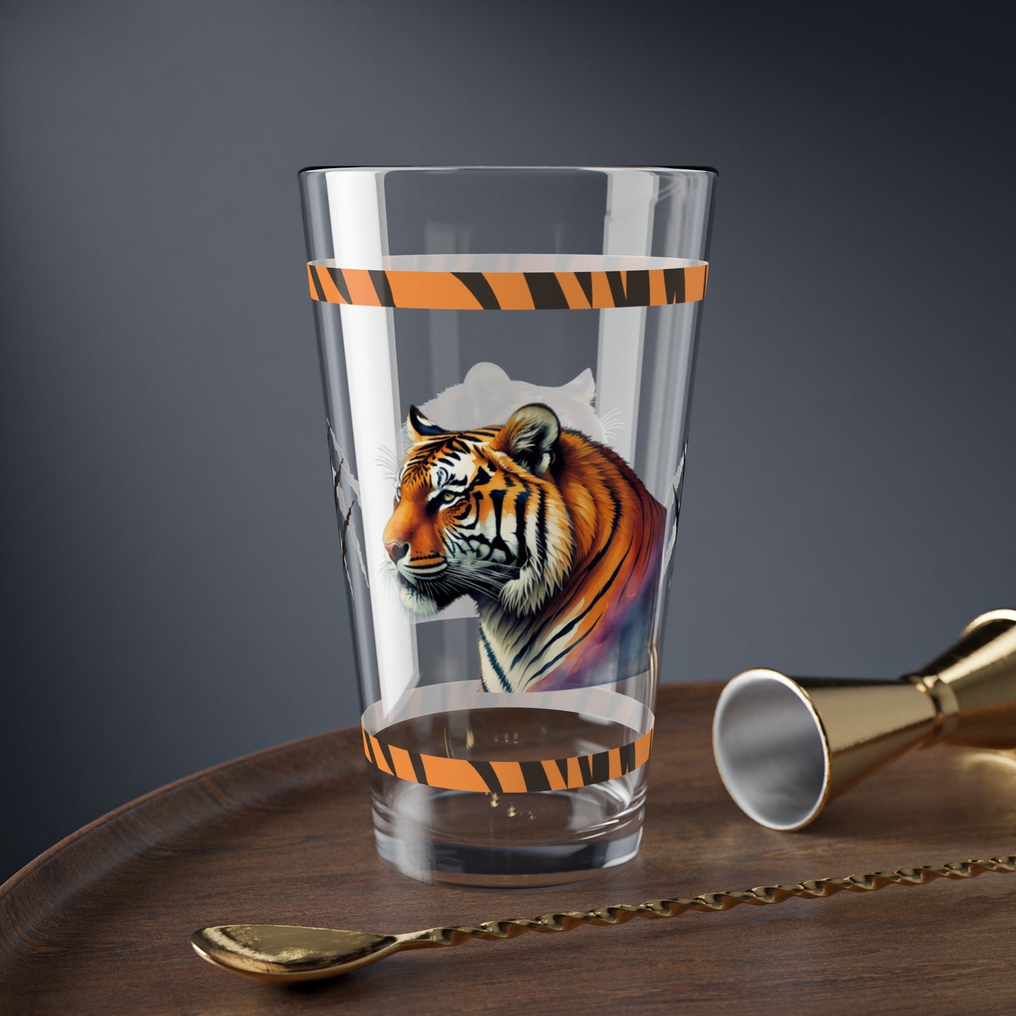Striped Serenity 16oz Tiger Pint Glass - Inspiring Strength, Courage, and Empowerment
