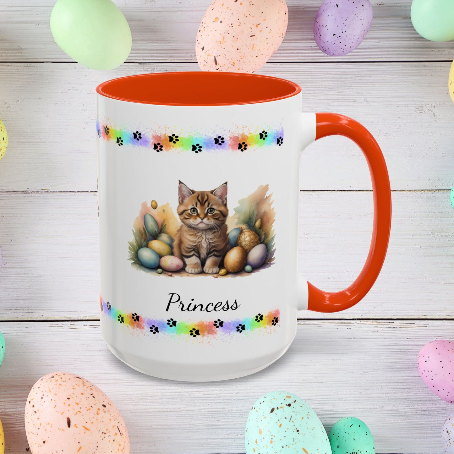 Bobtail cute kitten Easter coffee mug, personalized gift for cat lovers, mental health awareness and home use