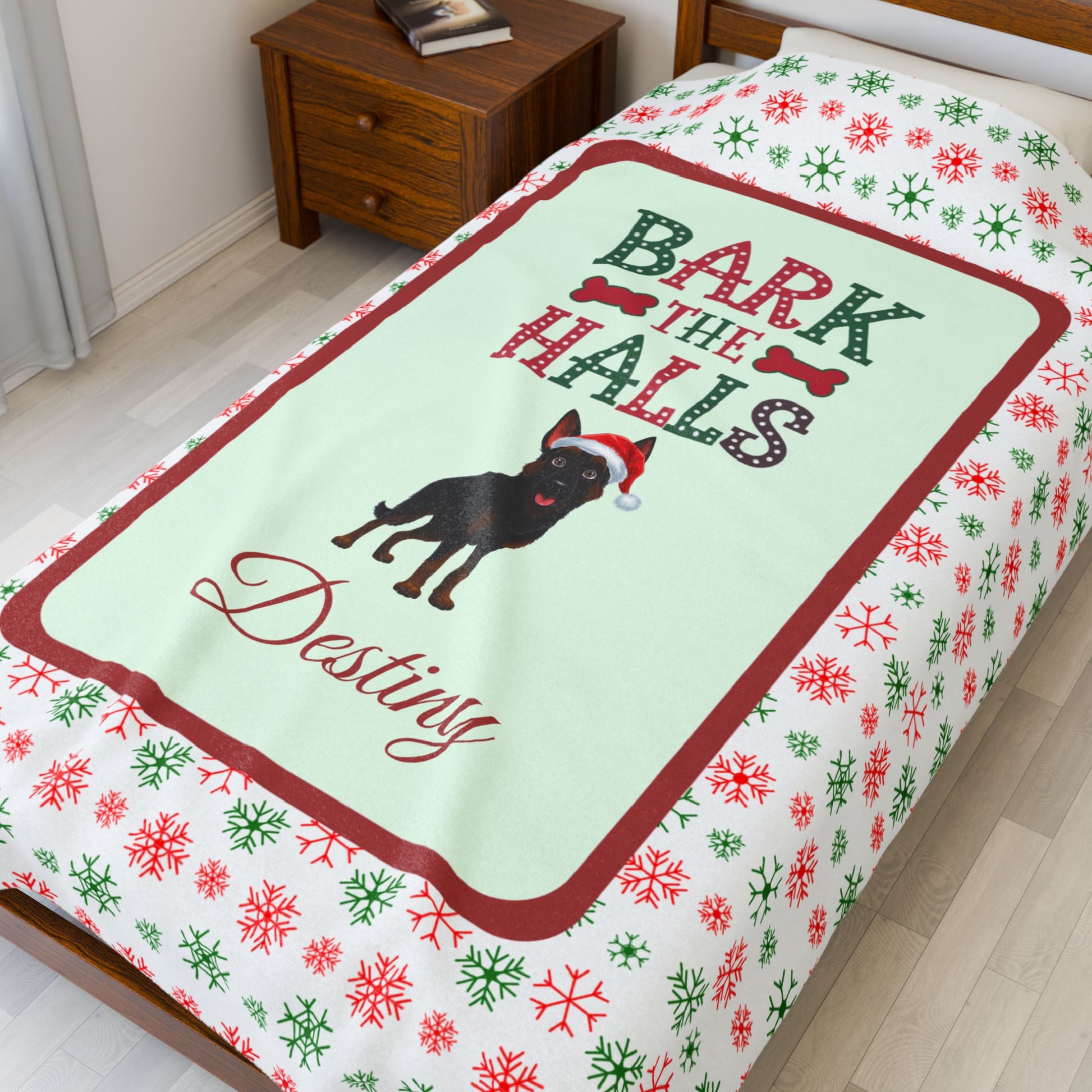 German Shepherd Bi-Color custom velveteen pet lover throw Bark The Halls cozy holiday gift for dog owners