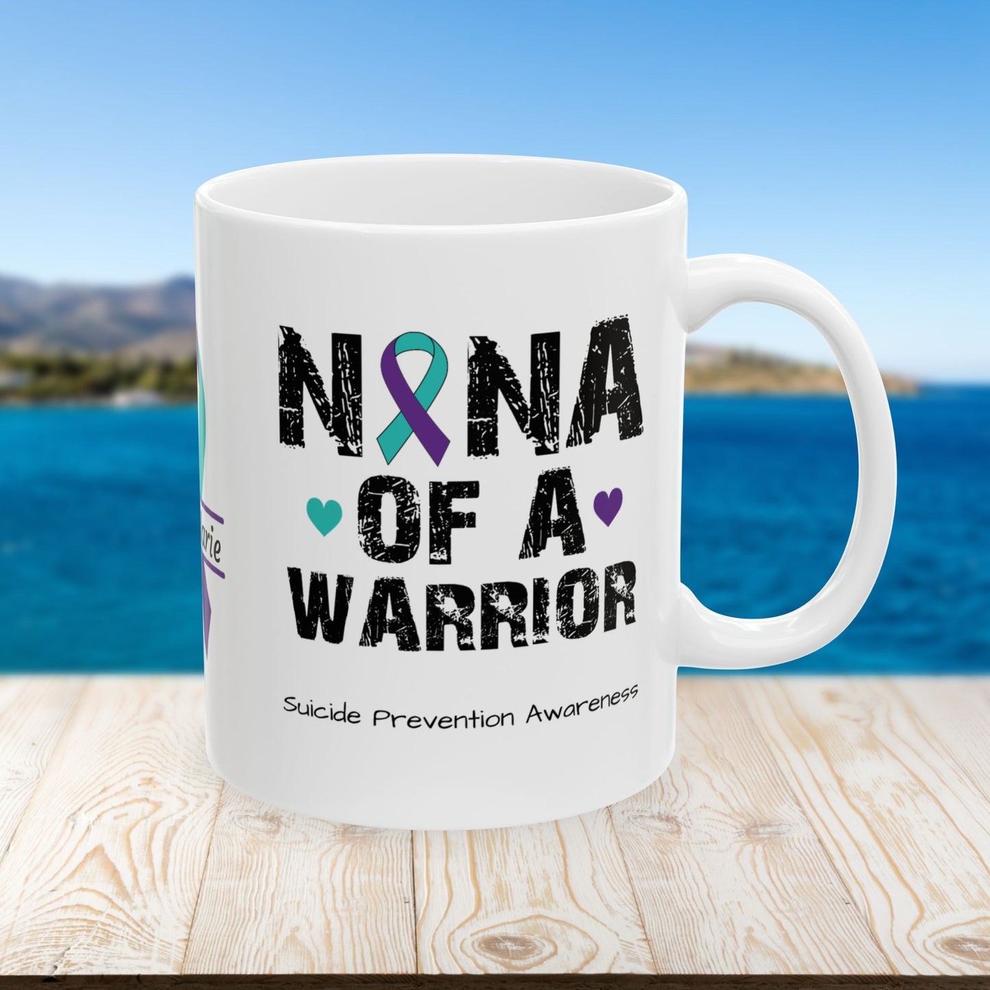 Nana of a Warrior mug - personalized suicide prevention and mental health encouragement gift