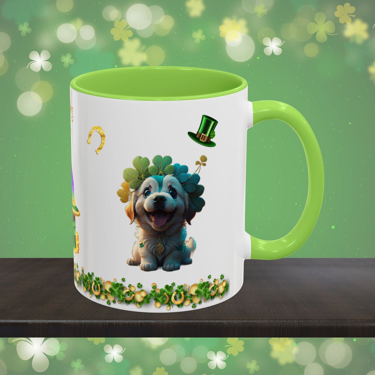 Pawsitive Paddy's Parade: St. Patrick's Day Two-Tone Coffee Mug - Festive Ceramic Mug for Positivity & Mindfulness