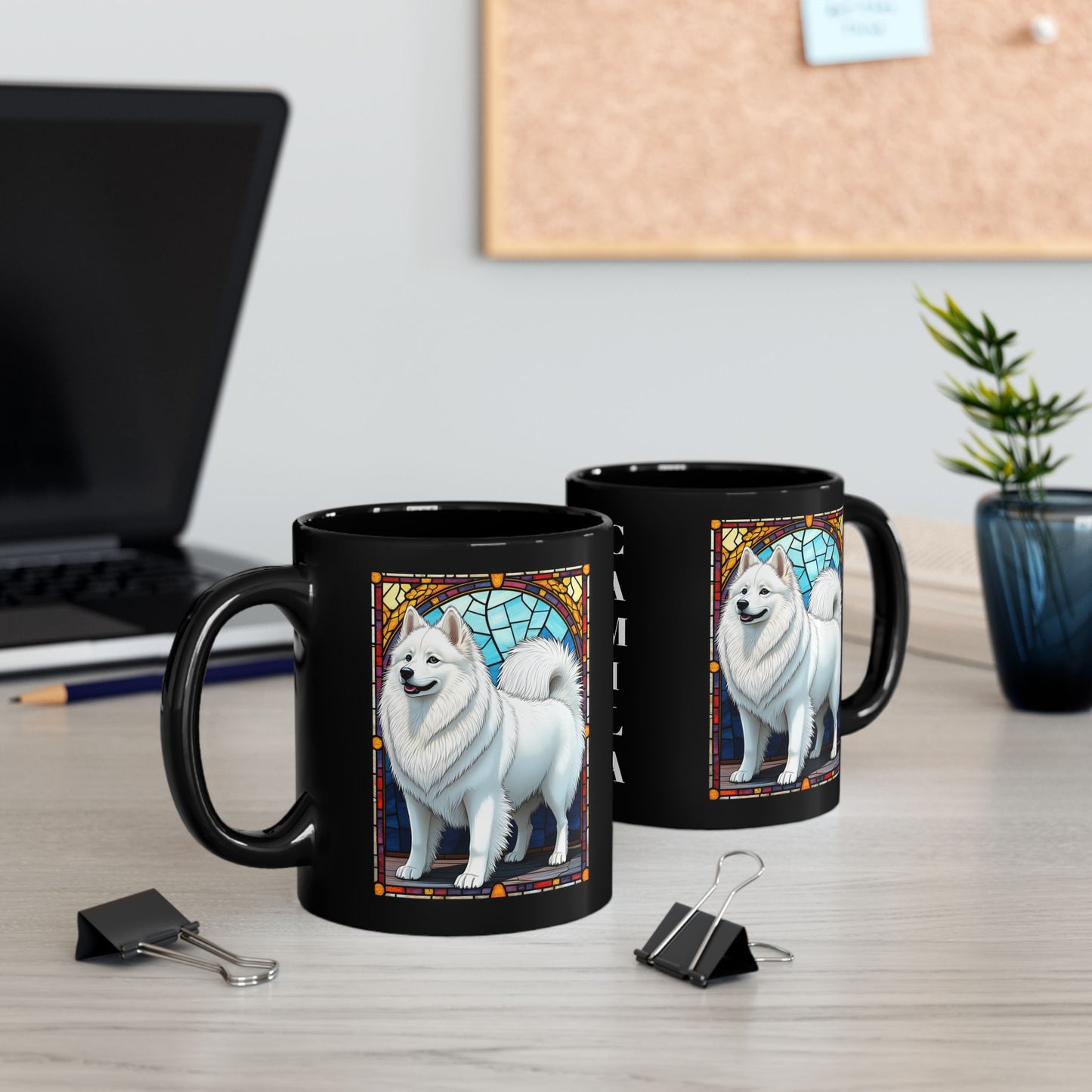 American Eskimo personalized mug, stained glass coffee cup gift for dog lovers and pet parents