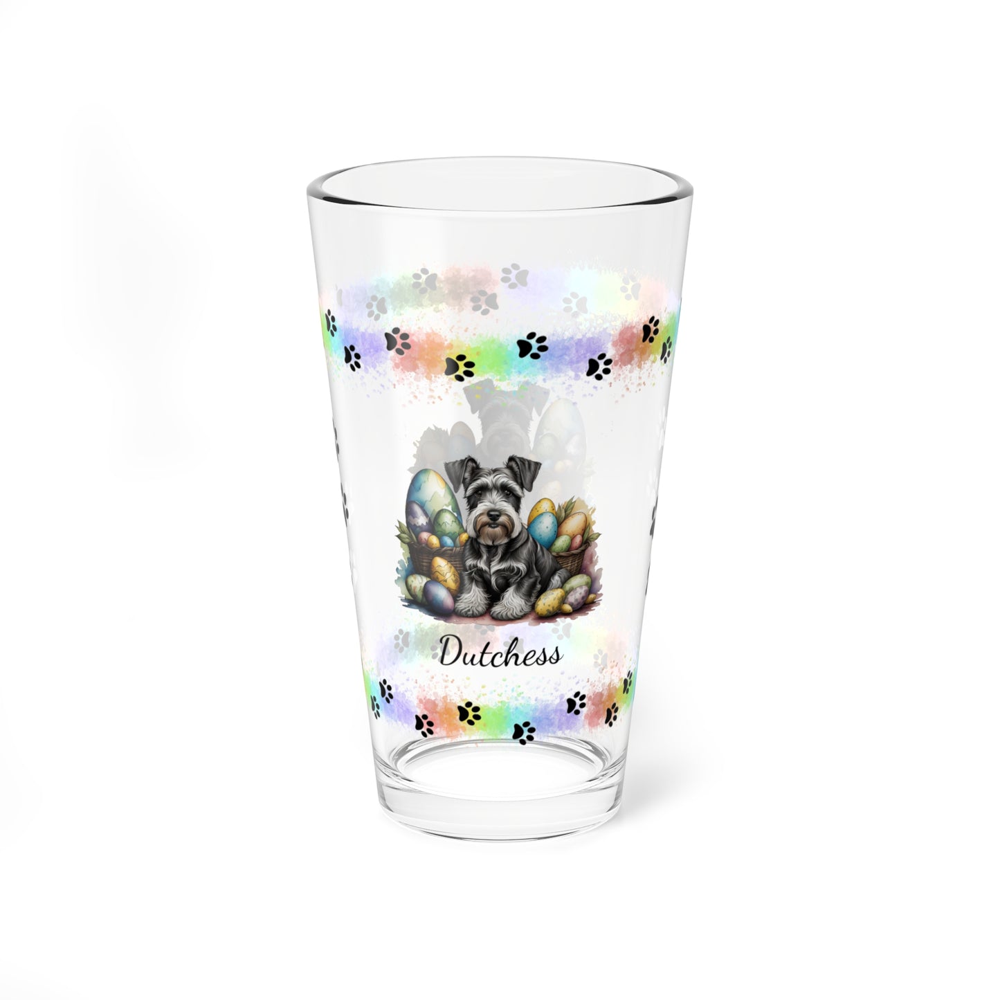 Schnauzer (Gray) Personalized Easter Puppy 16oz Pint Glass - Custom Dog Design, Mental Health Gift, Easter Décor, and Festive Celebrations
