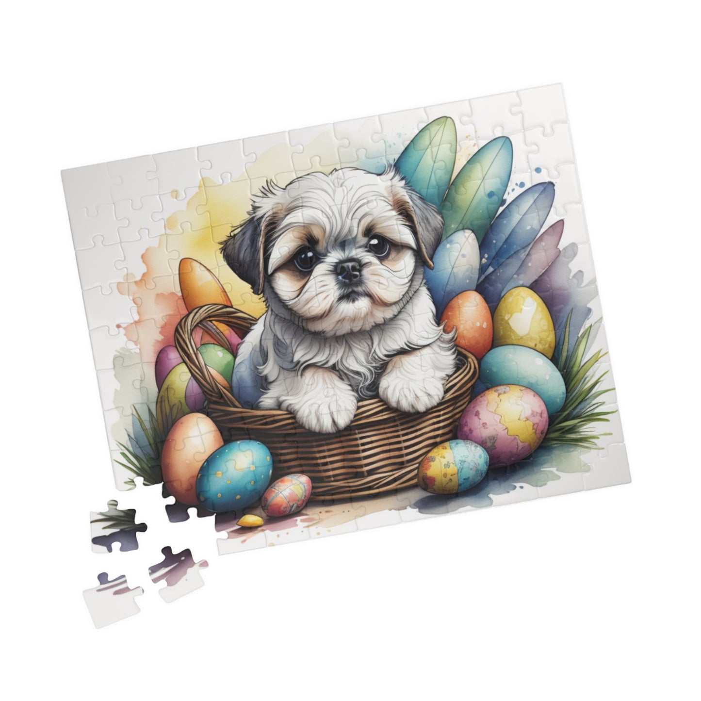Shih Tzu (Silver & White) Easter Puppy Puzzle - Dog Lovers, Mental Health Benefits, Holiday Fun, Mindfulness, Stress Relief, Festive Gift