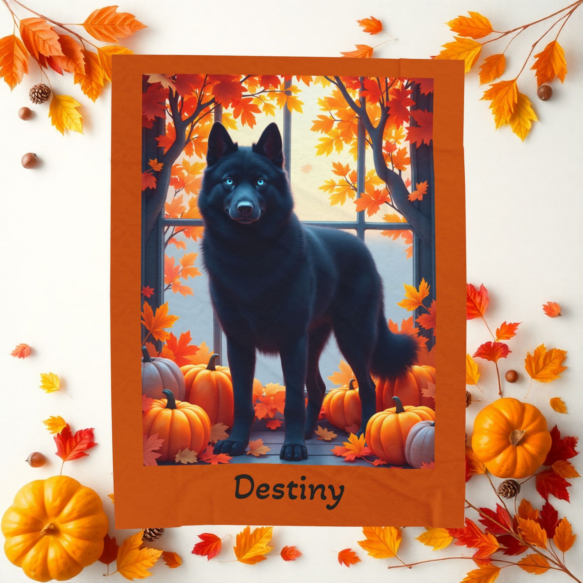 Siberian Husky Black Coat (Blue Eyes) Velveteen Blanket, Custom Dog Lover Plush Throw