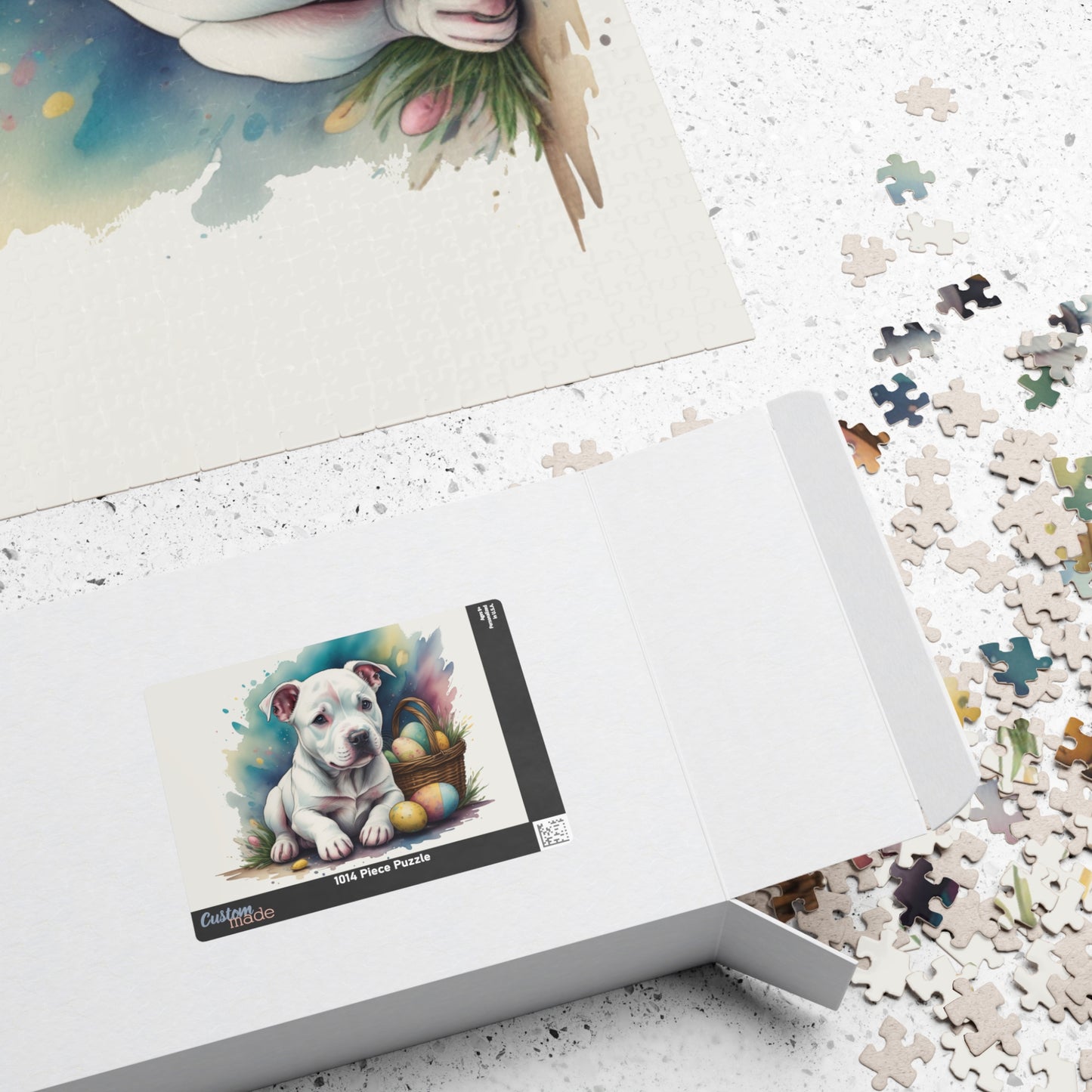 Pitbull (White) Easter Puppy Puzzle - Dog Lovers, Mental Health Benefits, Holiday Fun, Mindfulness, Stress Relief, Festive Gift