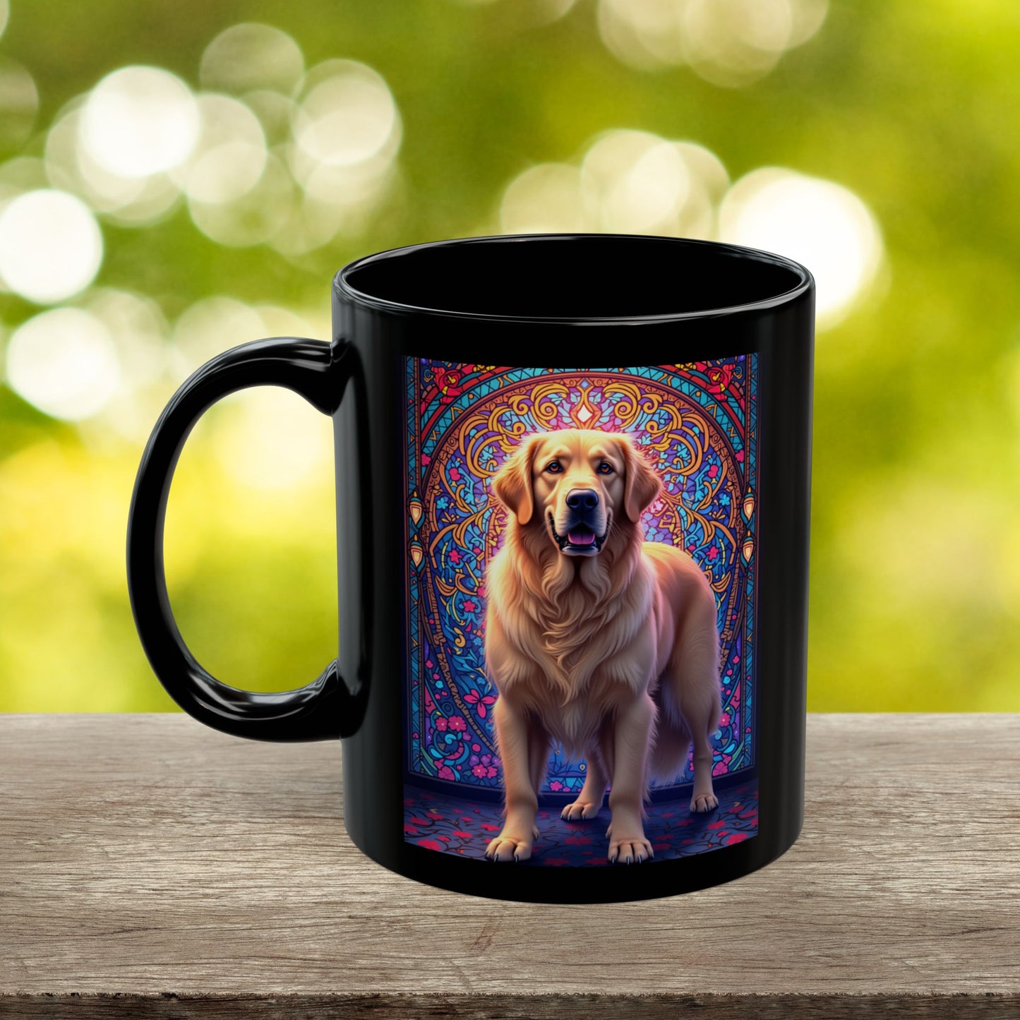 Light Cream Golden Retriever personalized stained glass design mug, custom dog lover gift idea